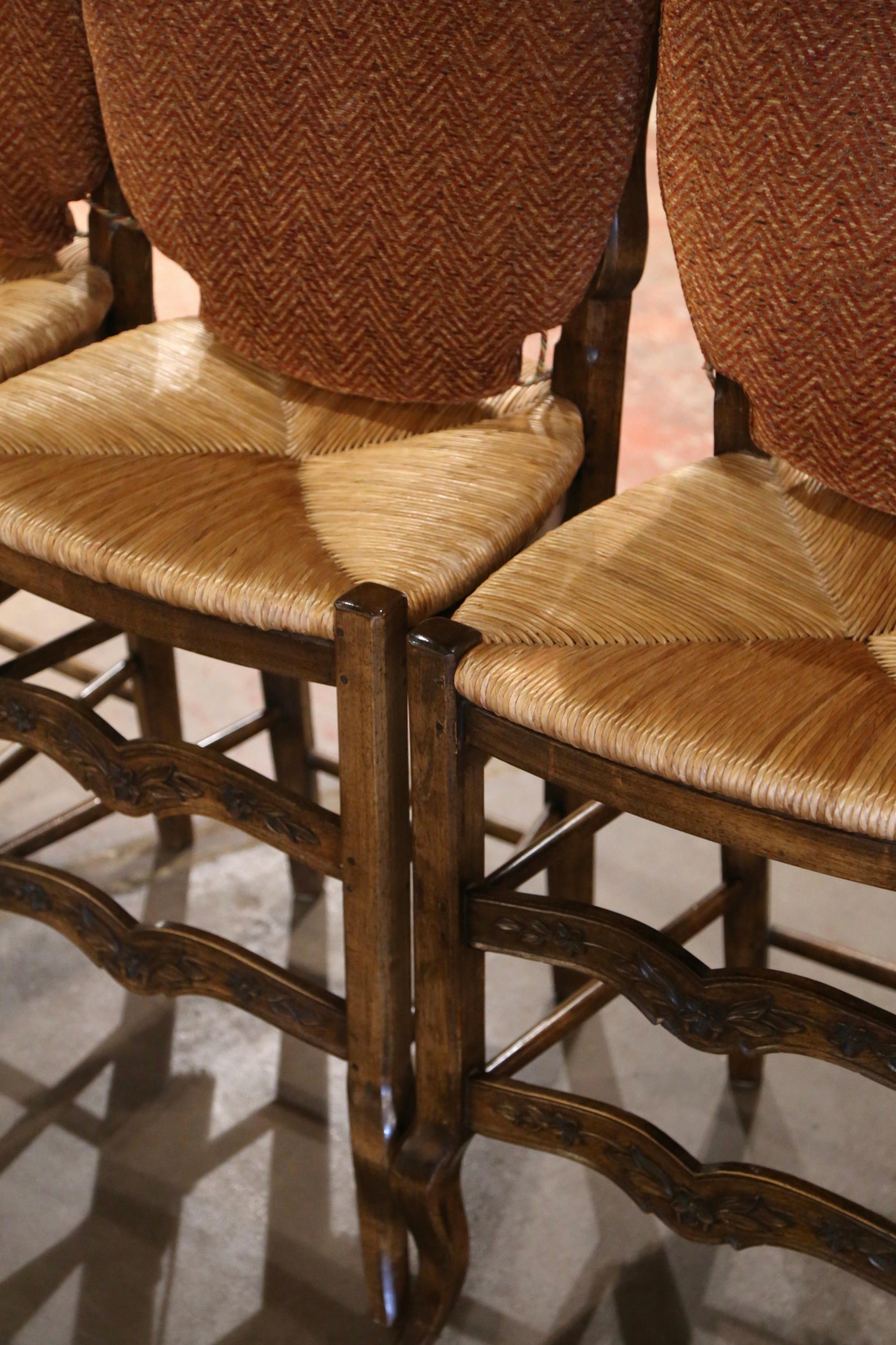 Vintage Country French Carved Walnut Ladder Back Counter Stools, Set of 3 1