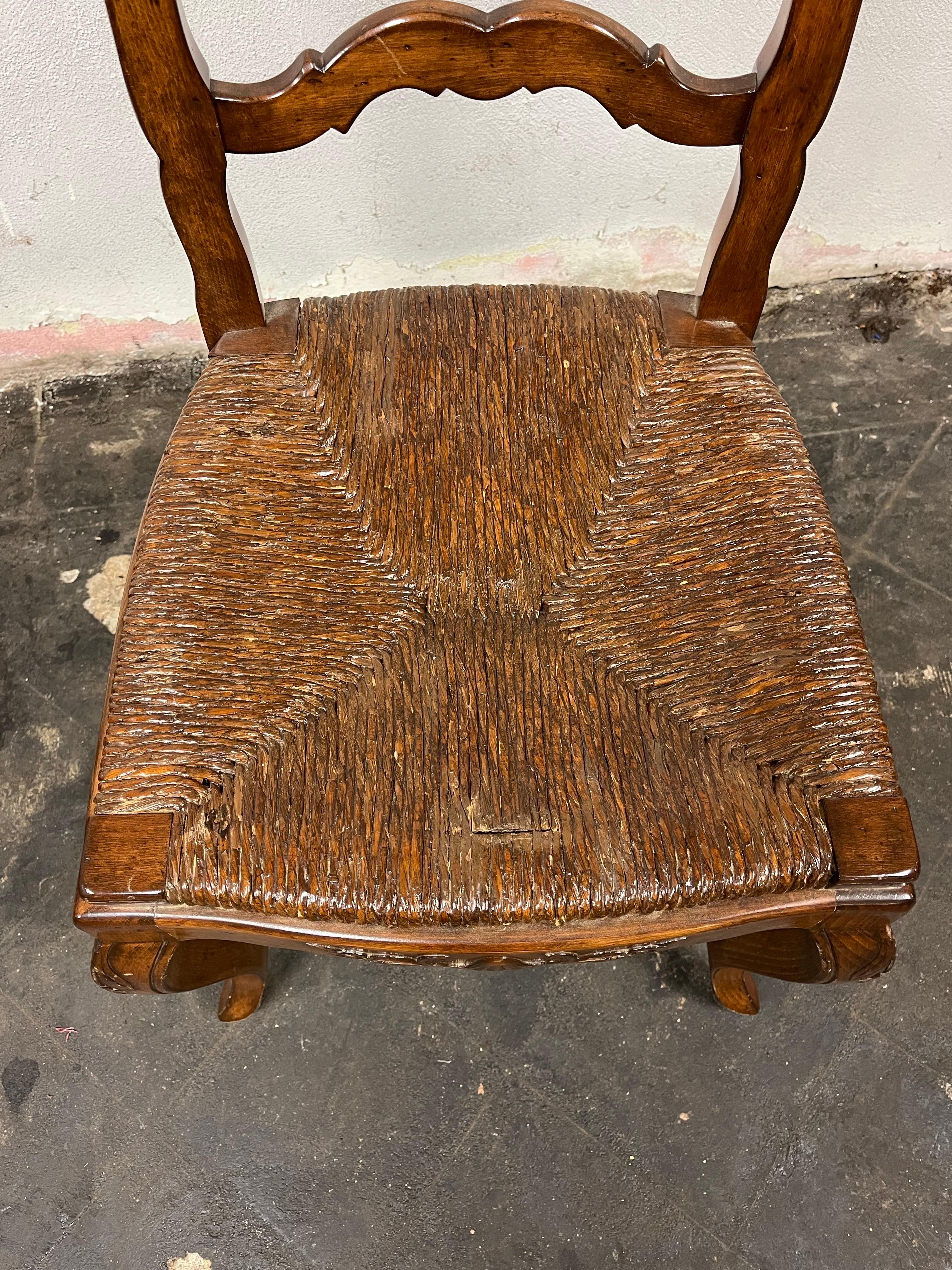 French Provincial Vintage Country French Dining Chairs Rush Seats For Sale