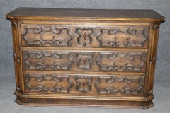 Vintage Country French Louis XIV Style Distressed Three Drawer Commode