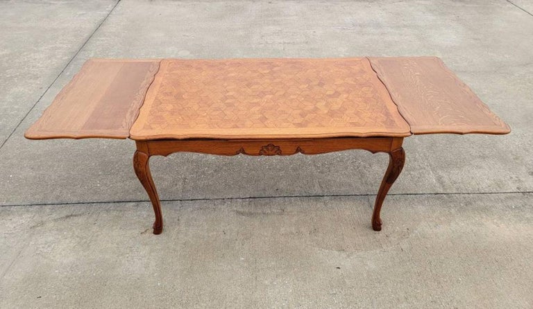 Carved Vintage Country French Louis XV Style Extending Dining Table For Sale