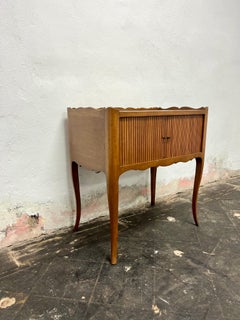 Vintage Country French Louis XV Tambour Bedside Side Table