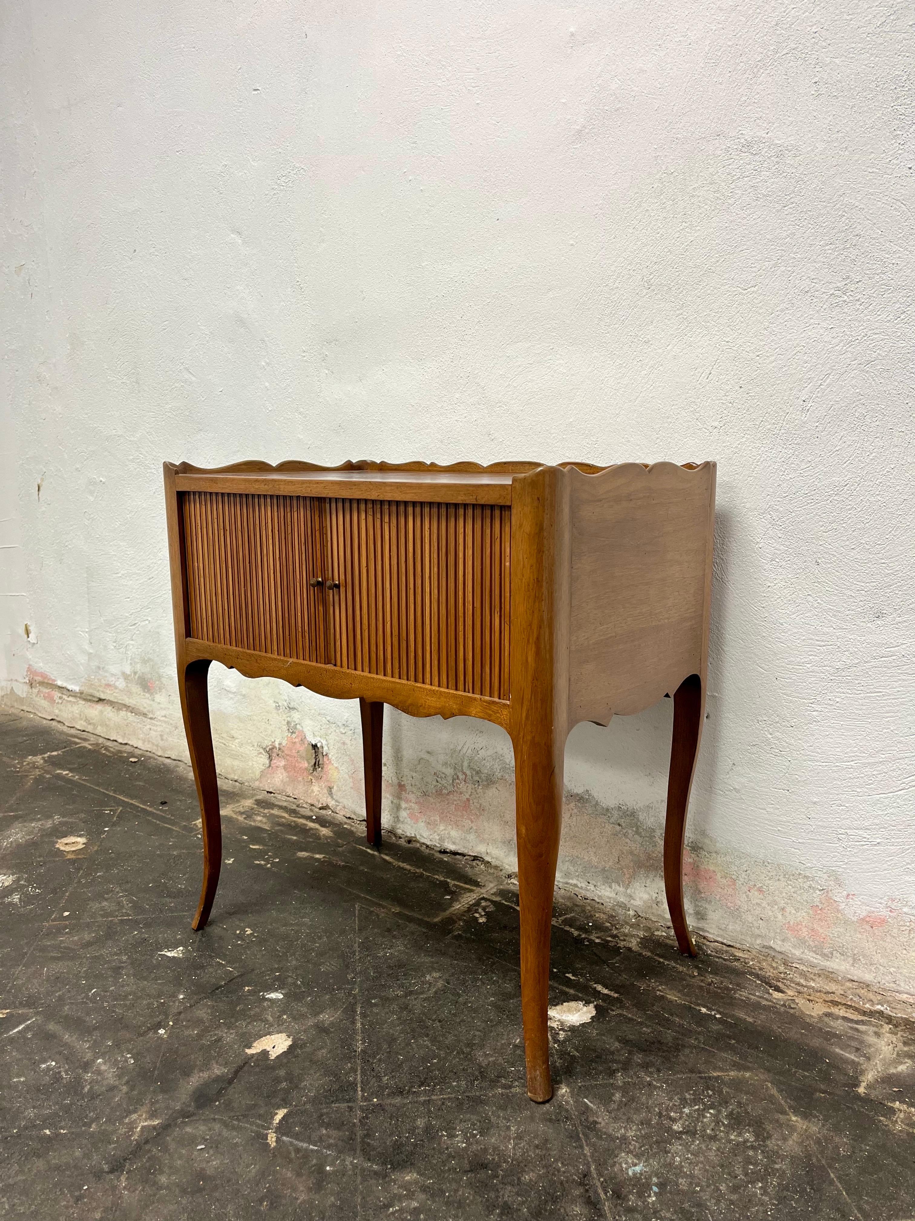 French Provincial Vintage Country French Louis XV Tambour Bedside Side Table