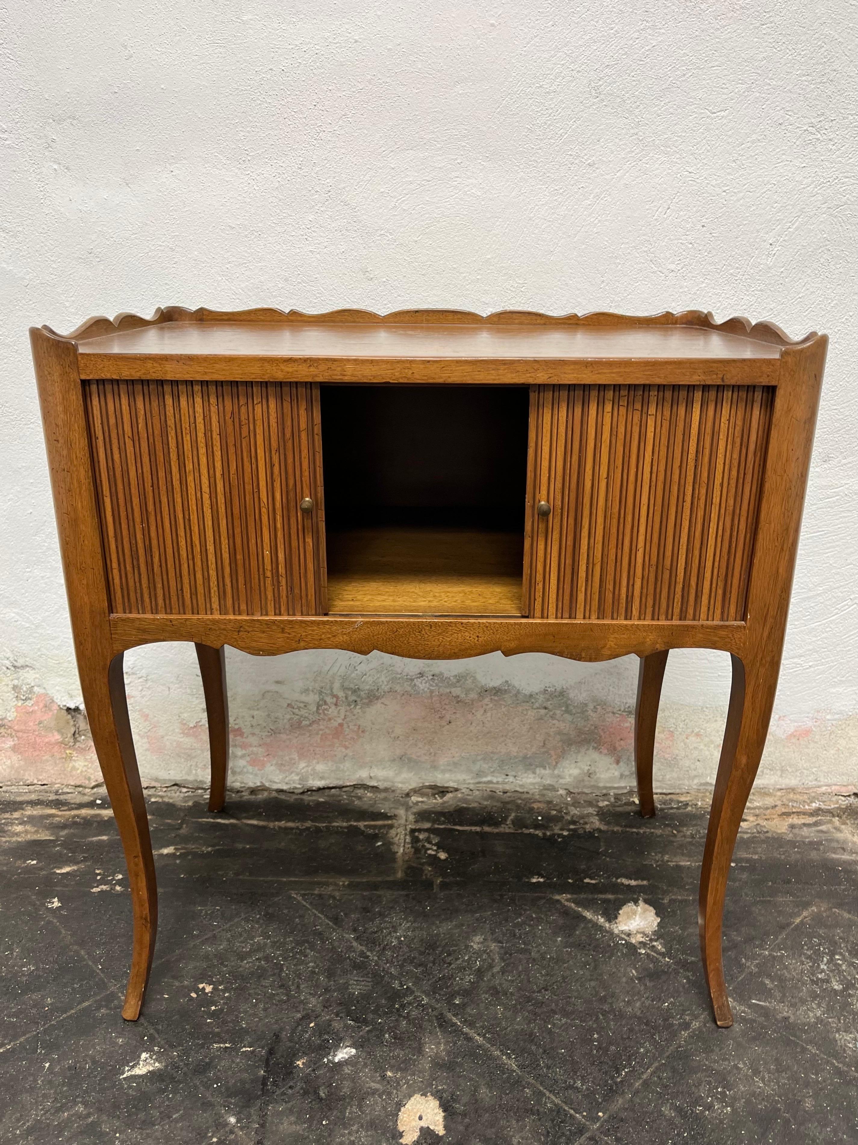 Unknown Vintage Country French Louis XV Tambour Bedside Side Table