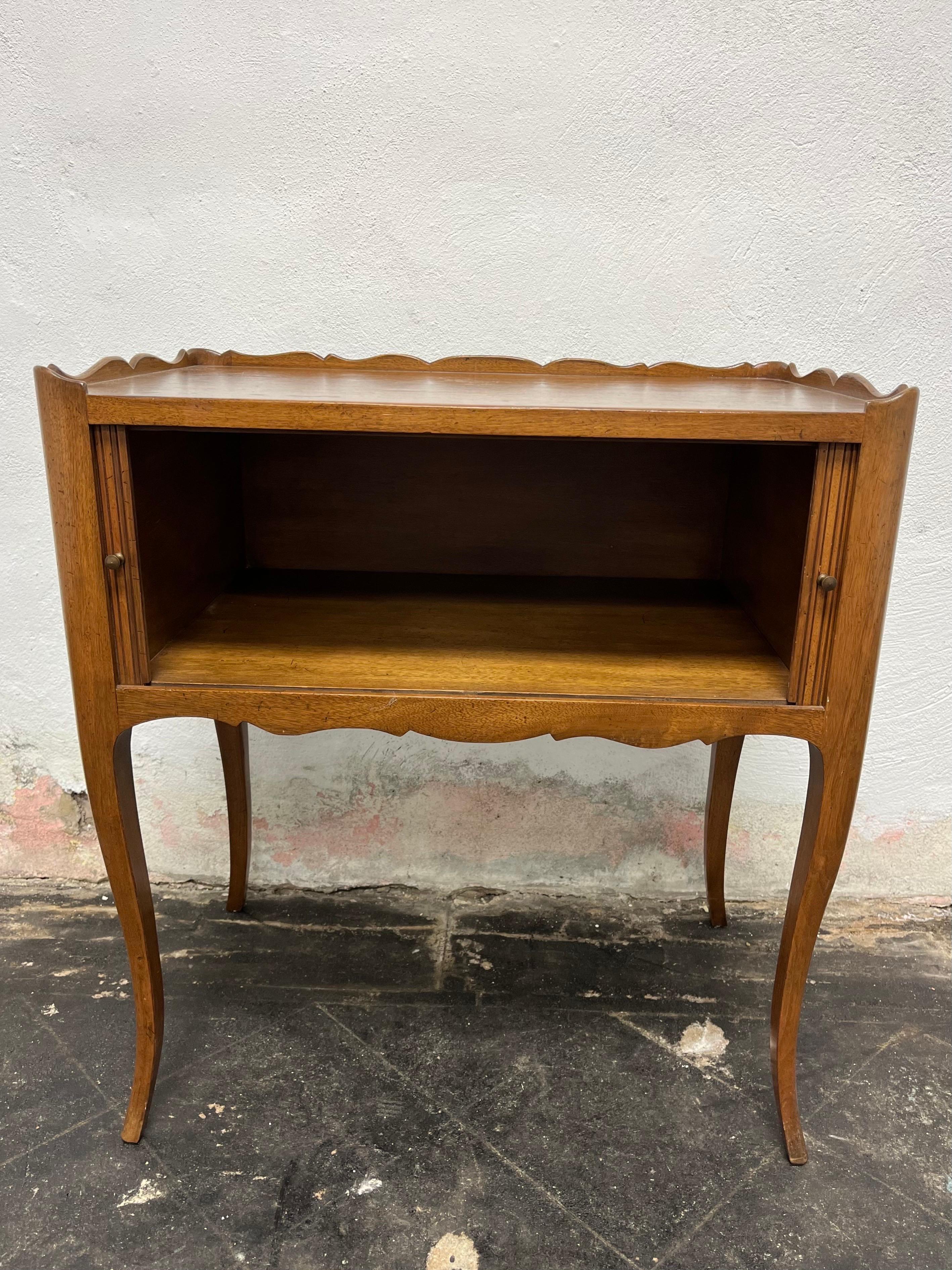 20th Century Vintage Country French Louis XV Tambour Bedside Side Table