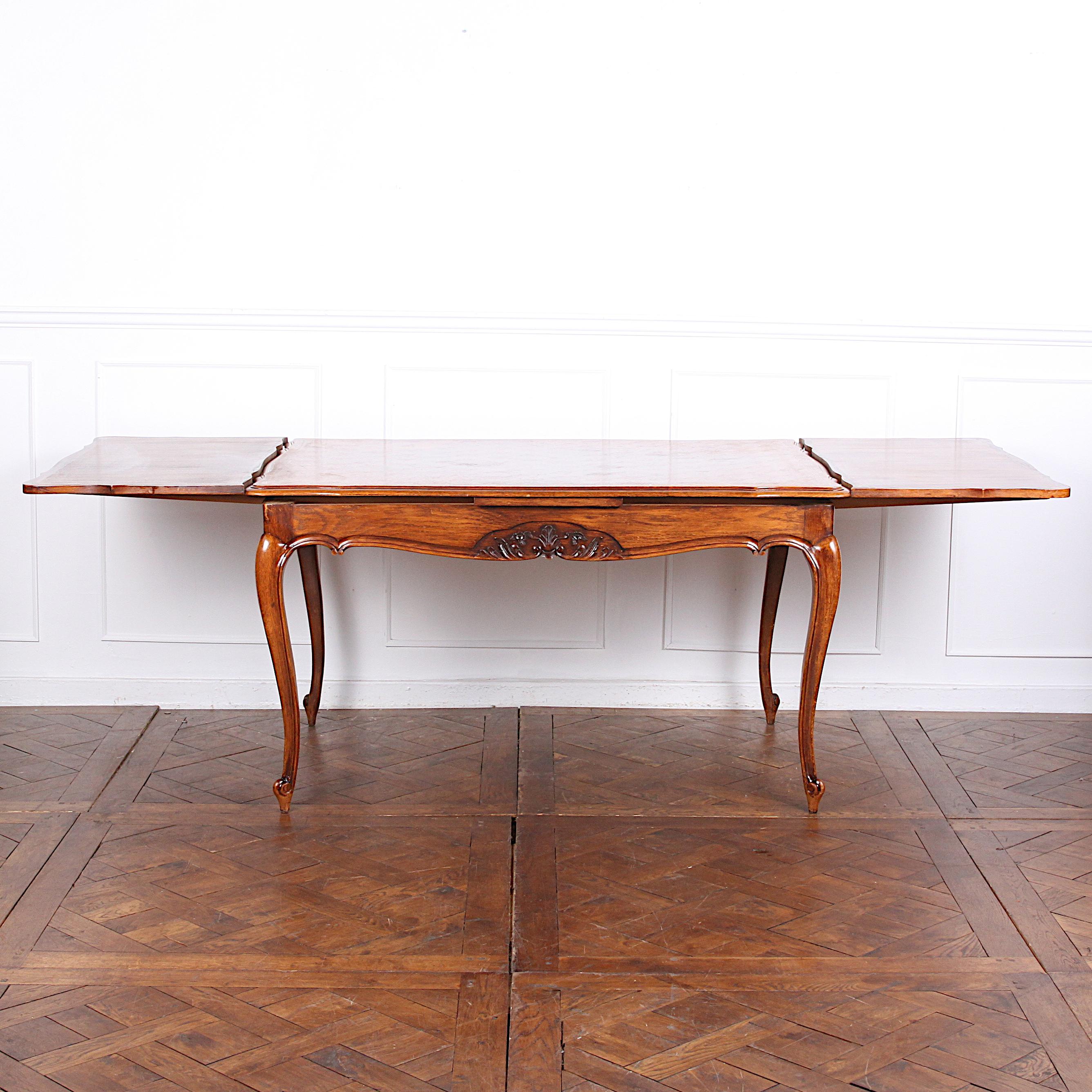 Oak Vintage Country French Parquet-Top Drawleaf Table