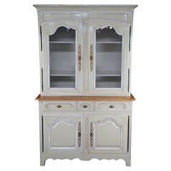 Vintage Country French Provincial Oak Buffet Deux Corps China Display Cabinet