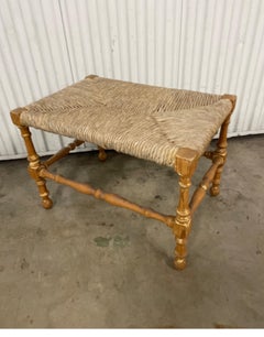 Sgabello/panchina francese vintage con seduta in giunco