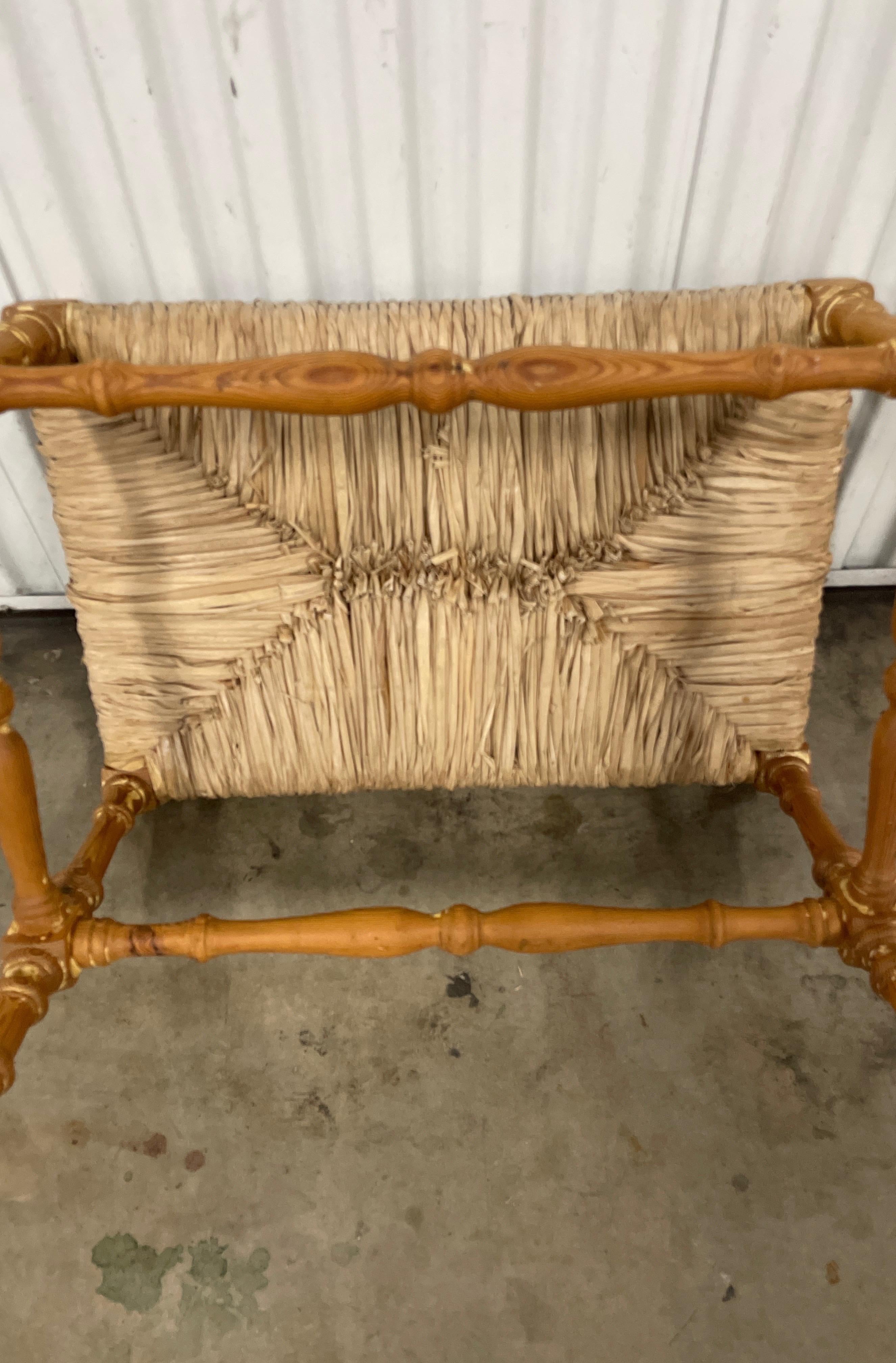 Vintage Country French Rush Seat Stool / Bench In Good Condition For Sale In West Palm Beach, FL