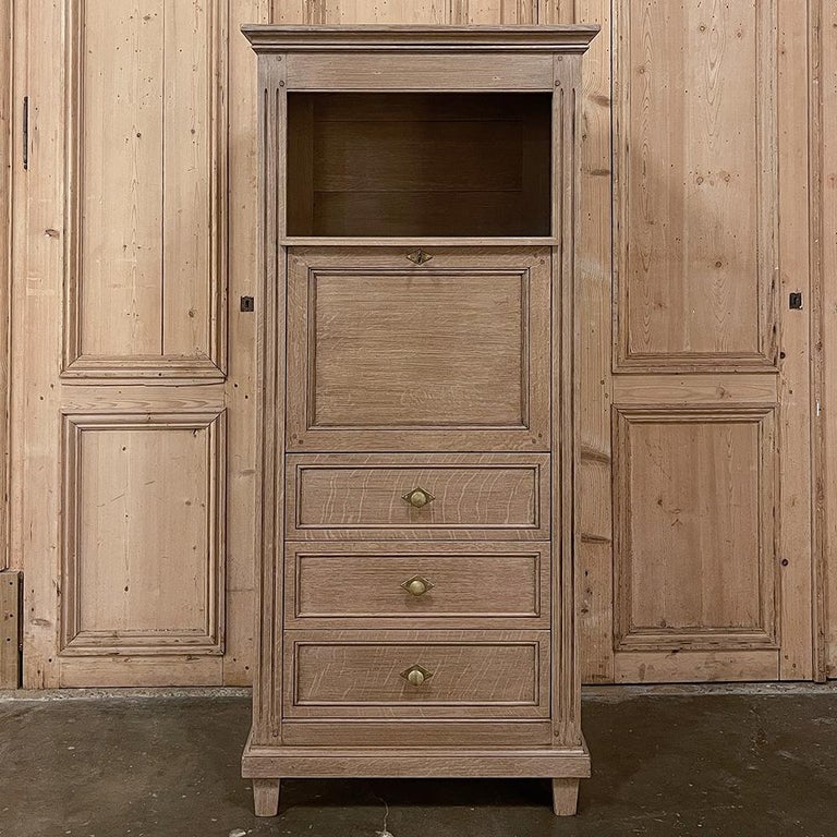 Vintage Country French Secretary Commode in Stripped Oak For Sale at 1stDibs