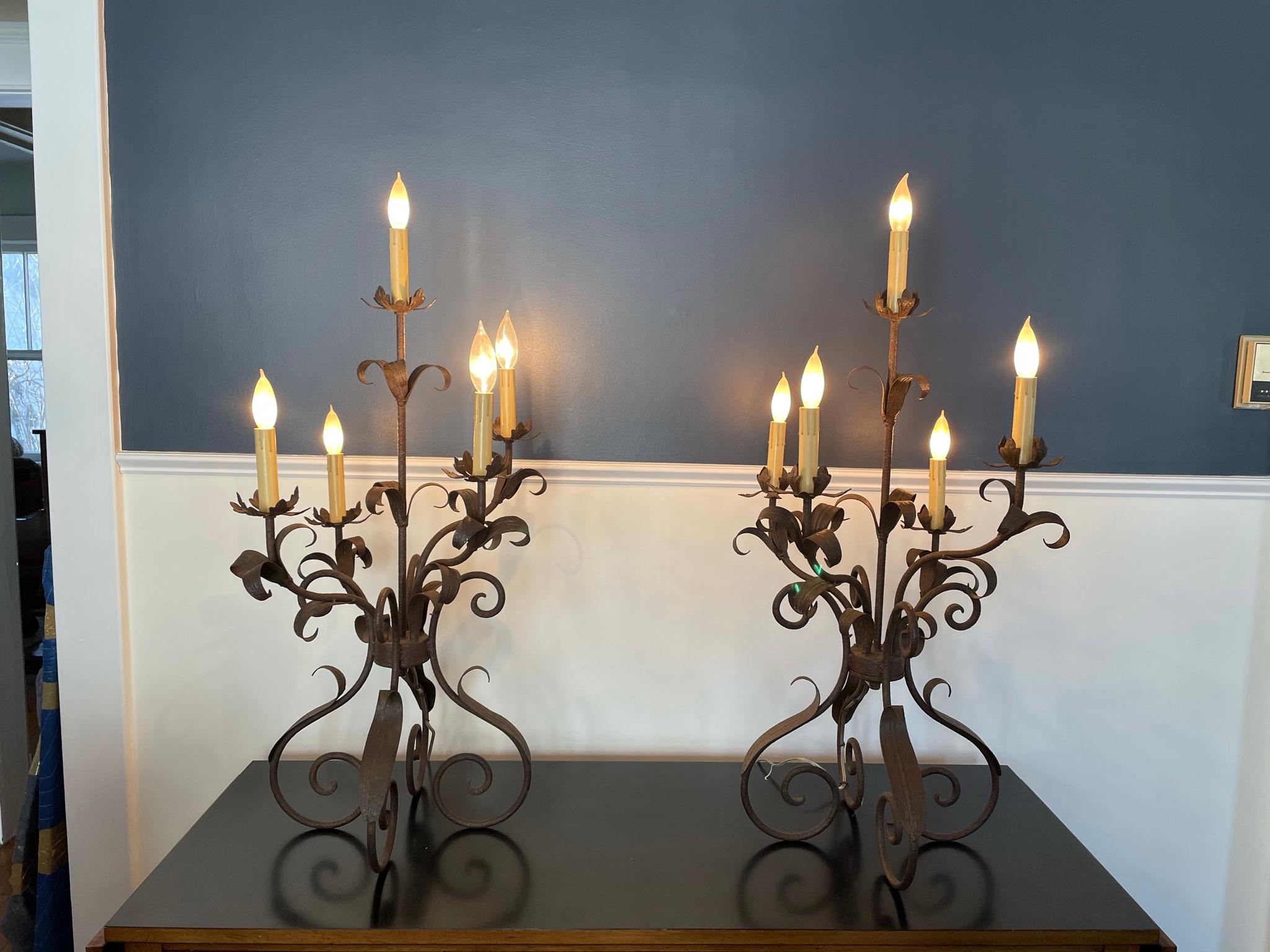 Metal Vintage Country French Tole Candelabra Buffet Lamps 
