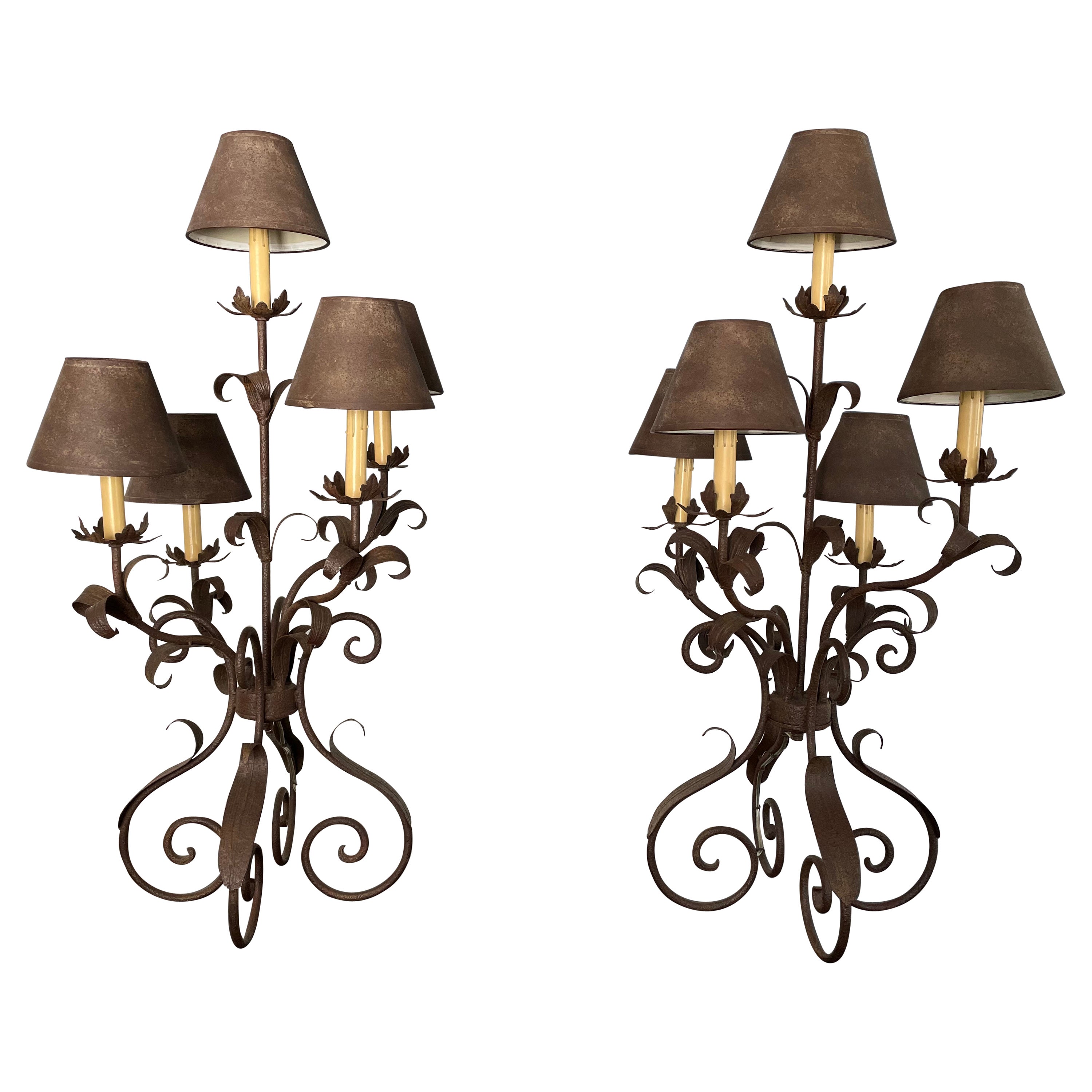 Vintage Country French Tole Candelabra Buffet Lamps