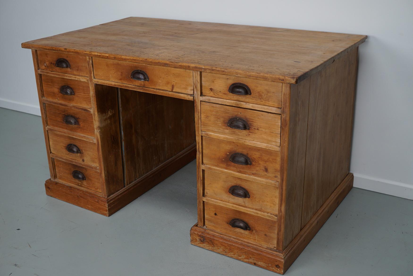 Vintage Country House German Light Pine Desk, Circa 1930s For Sale 8