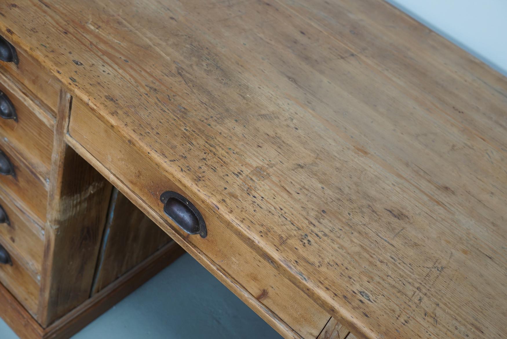 Mid-20th Century Vintage Country House German Light Pine Desk, Circa 1930s For Sale