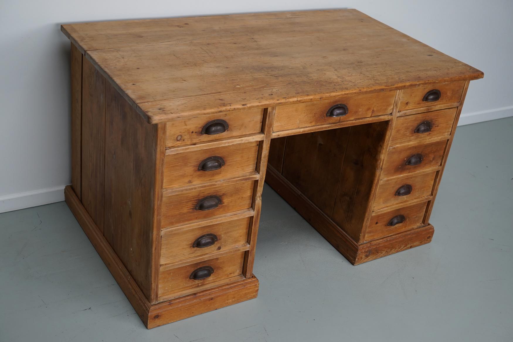 Vintage Country House German Light Pine Desk, Circa 1930s For Sale 3