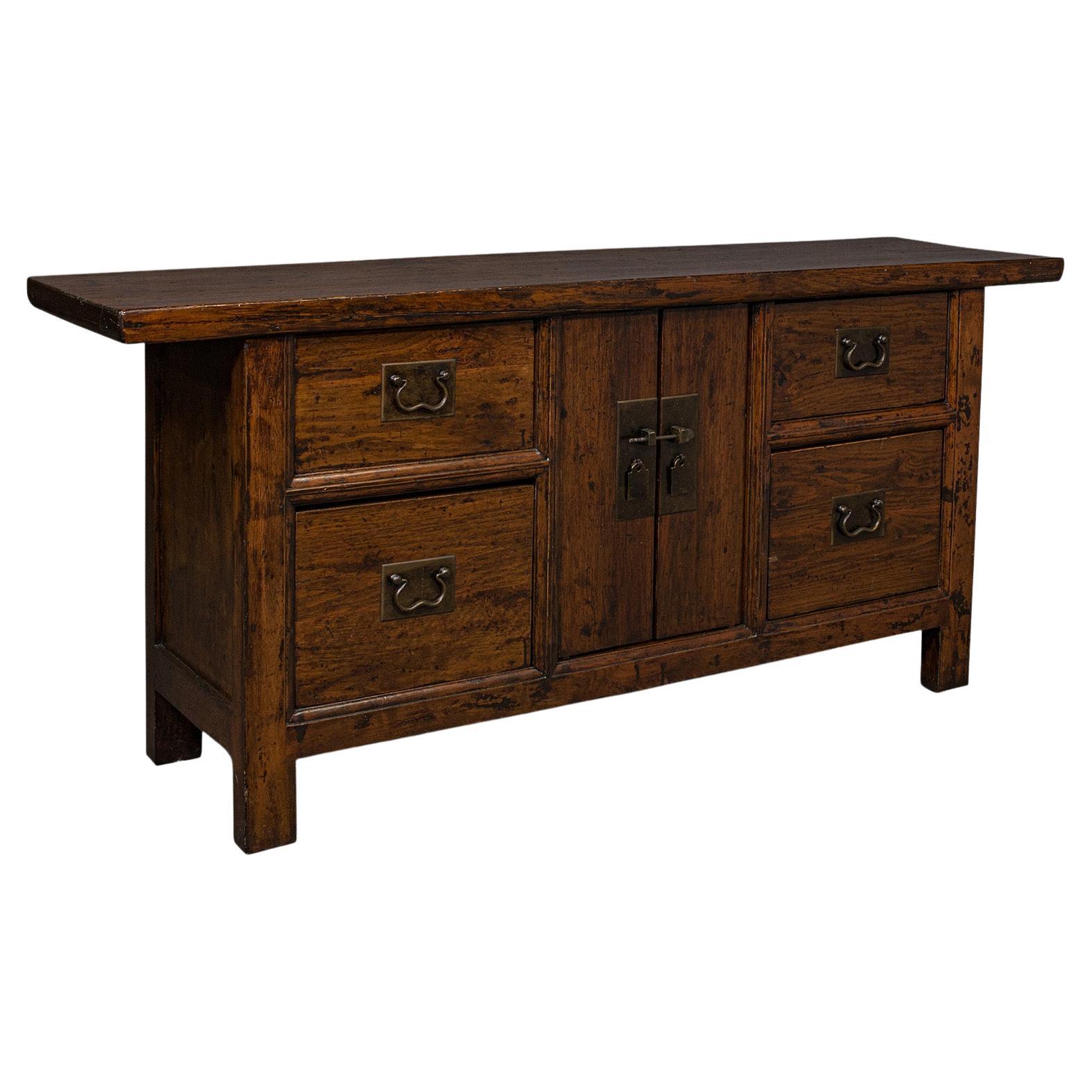 Vintage Country House Sideboard, Oriental, Chinese Elm, Side Cabinet, Circa 1960