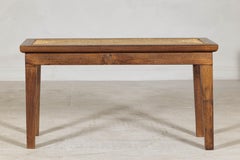 Vintage Country Style Table with Hand-Woven Rattan Top