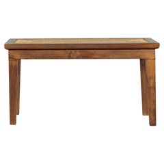 Vintage Country Style Asian Hardwood Bench with Hand-Woven Rattan Top