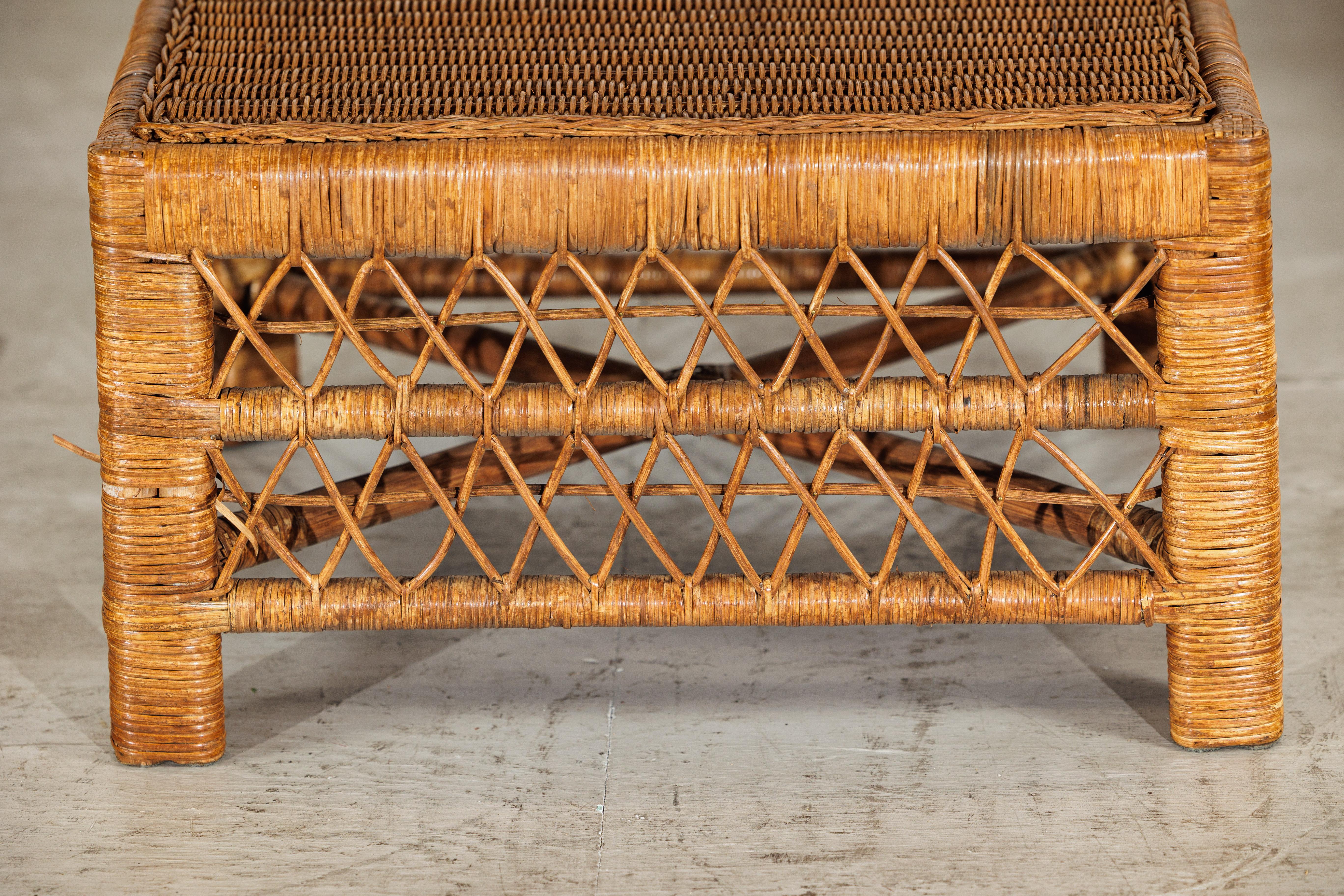 Vintage Country Style Low Rectangular Rattan Coffee Table with Lattice Base For Sale 2