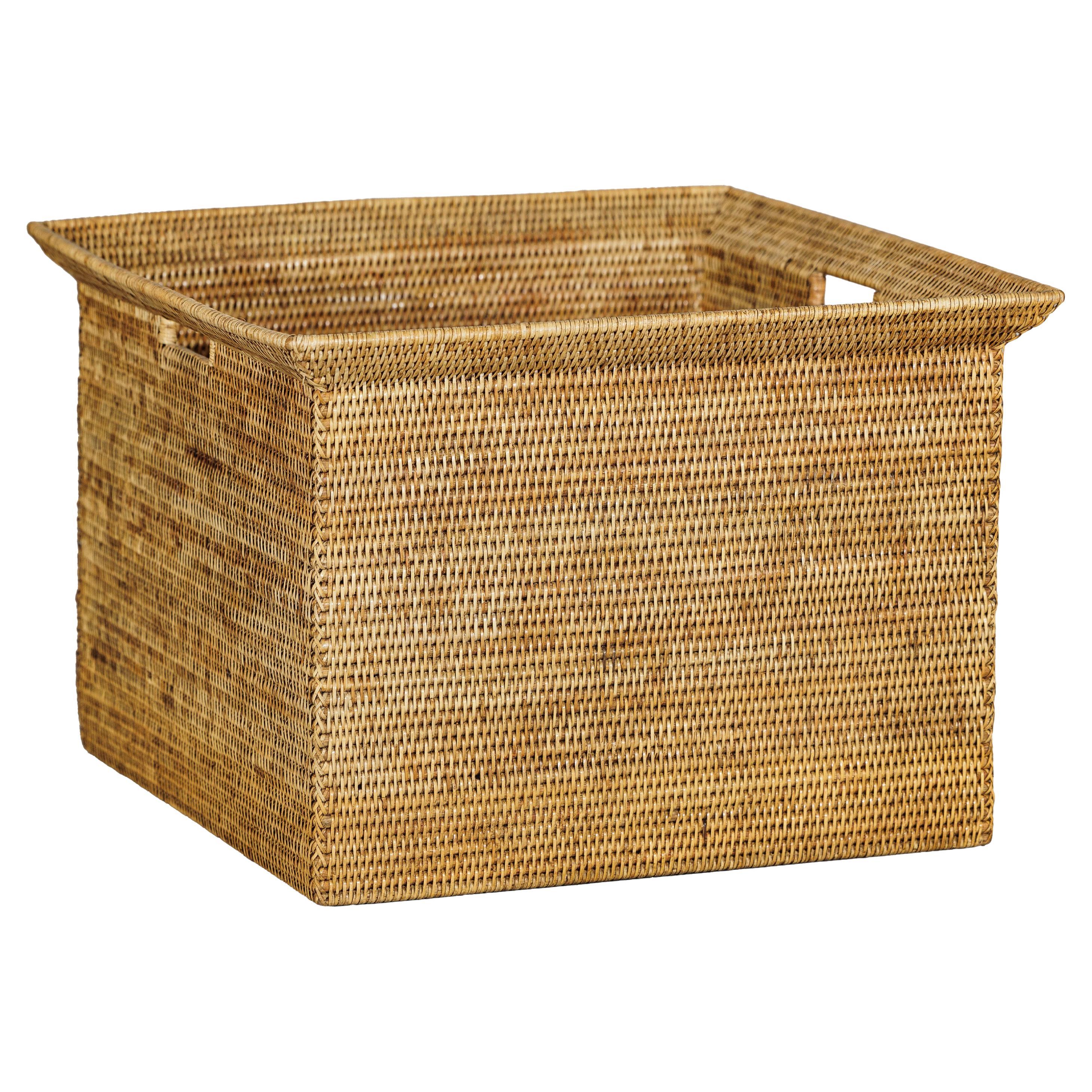 Vintage Country Style Rattan Storage Basket with Side Handles