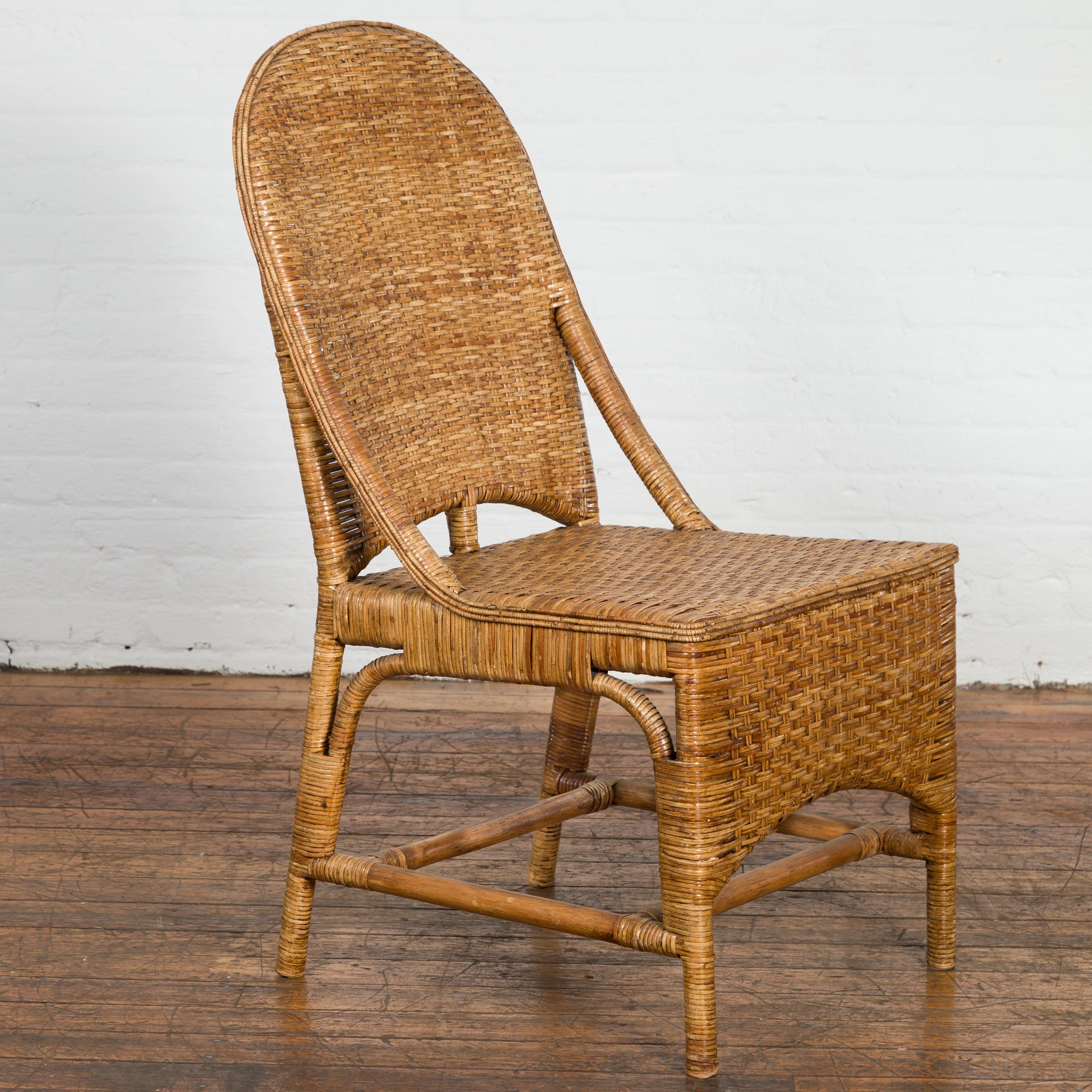 Vintage Rattan Chair with Slanted Back & Long Front Skir For Sale 3