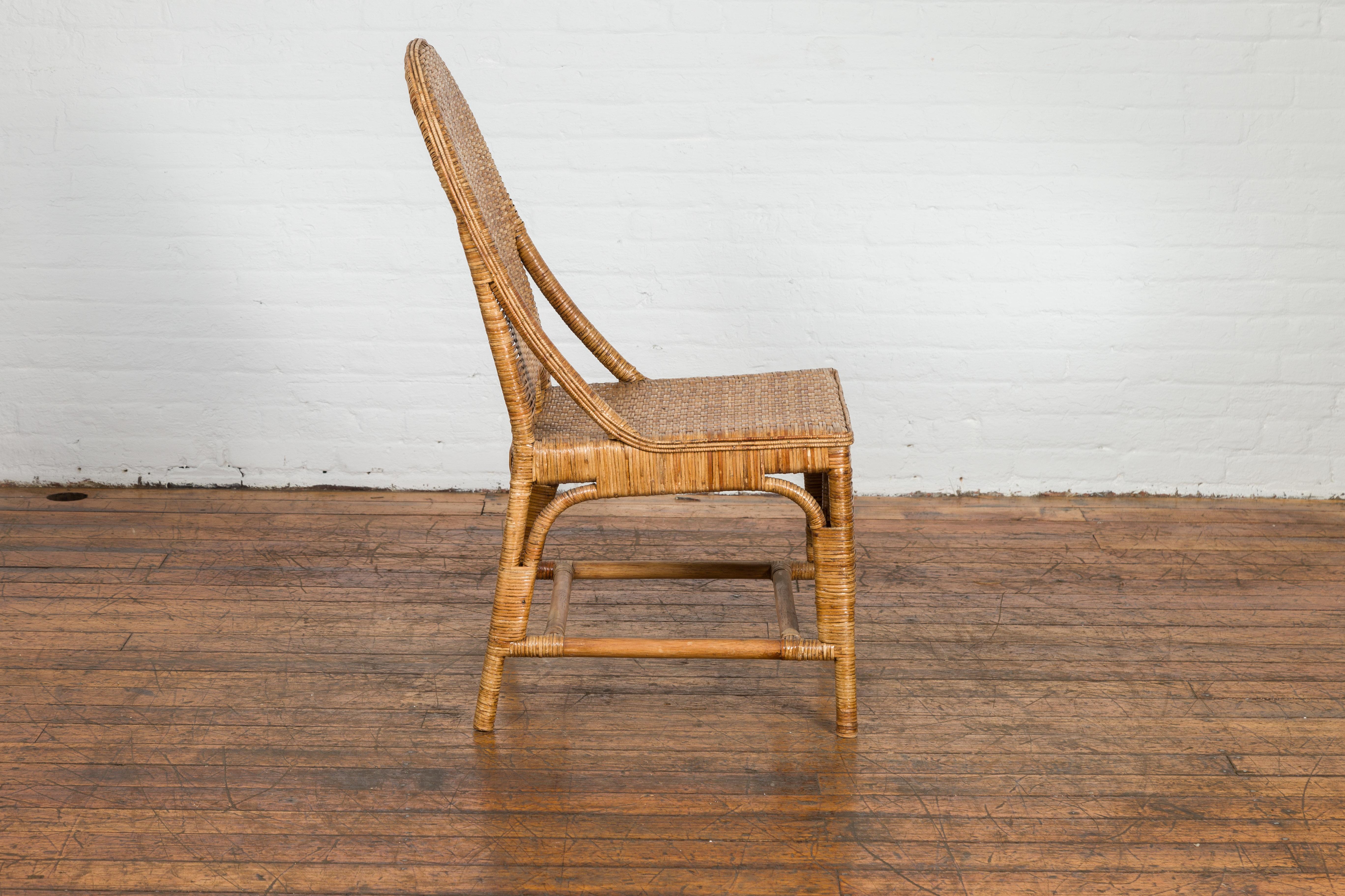 Vintage Rattan Chair with Slanted Back & Long Front Skir For Sale 5