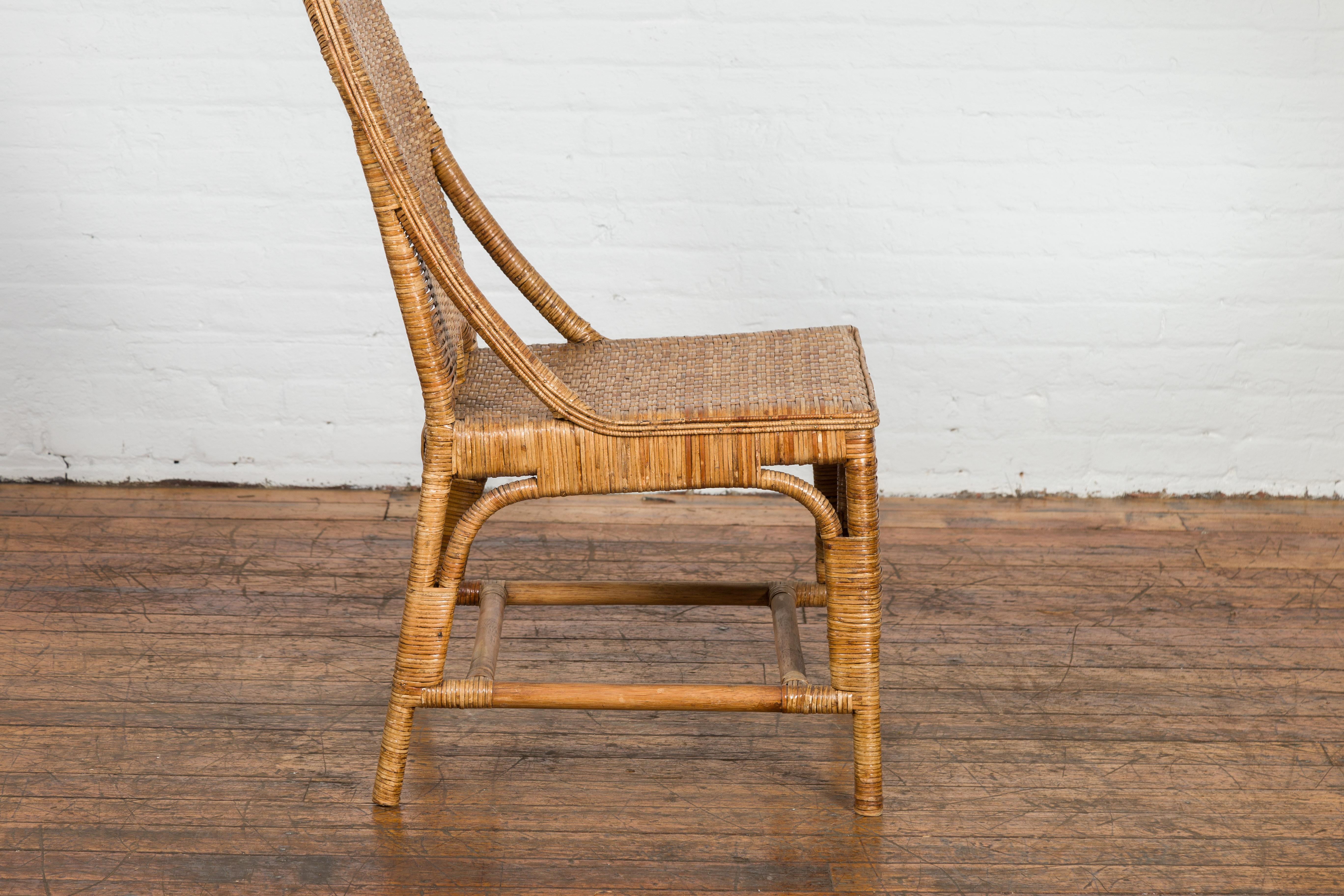 Vintage Rattan Chair with Slanted Back & Long Front Skir For Sale 6