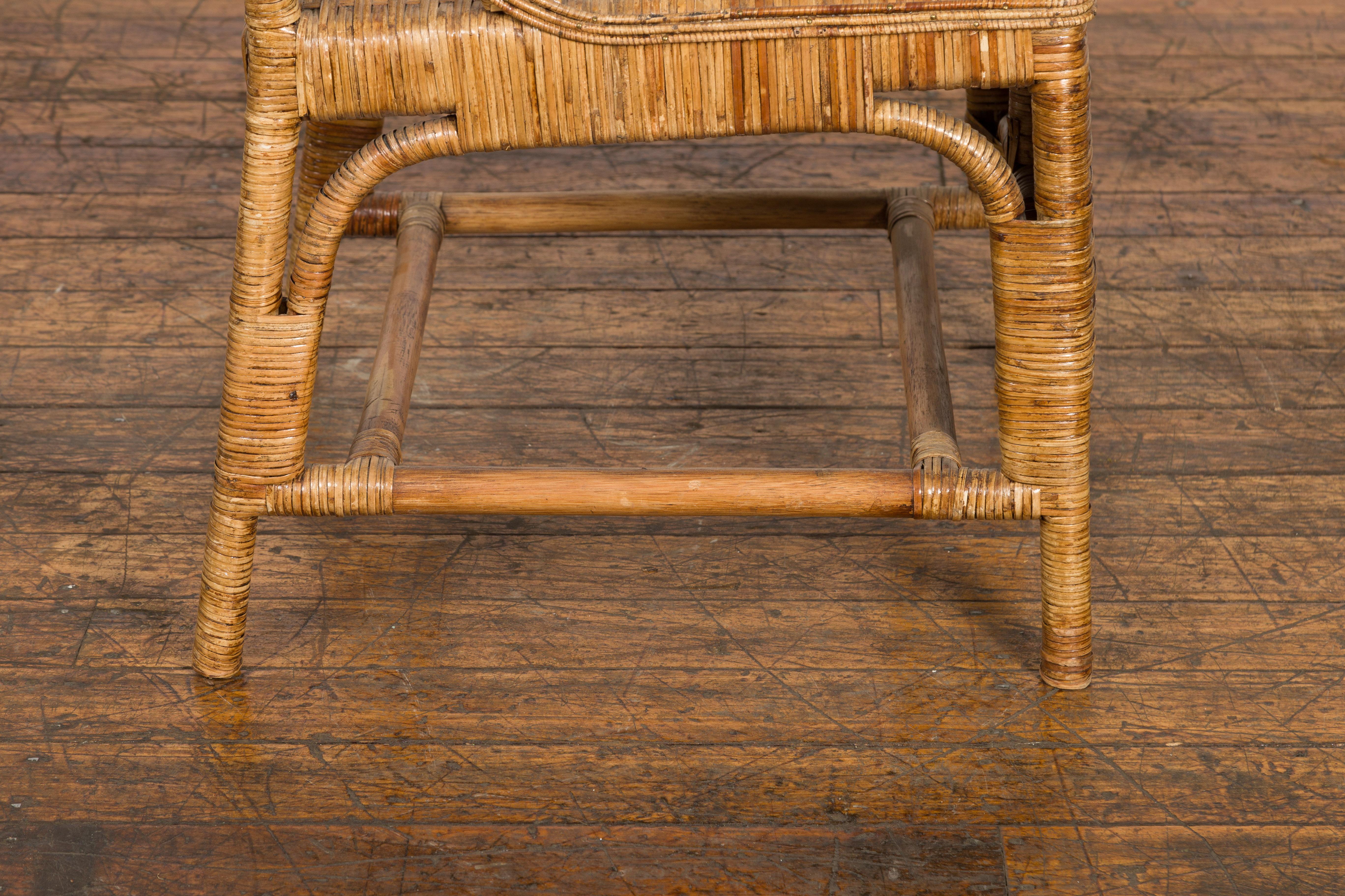 Vintage Rattan Chair with Slanted Back & Long Front Skir For Sale 7