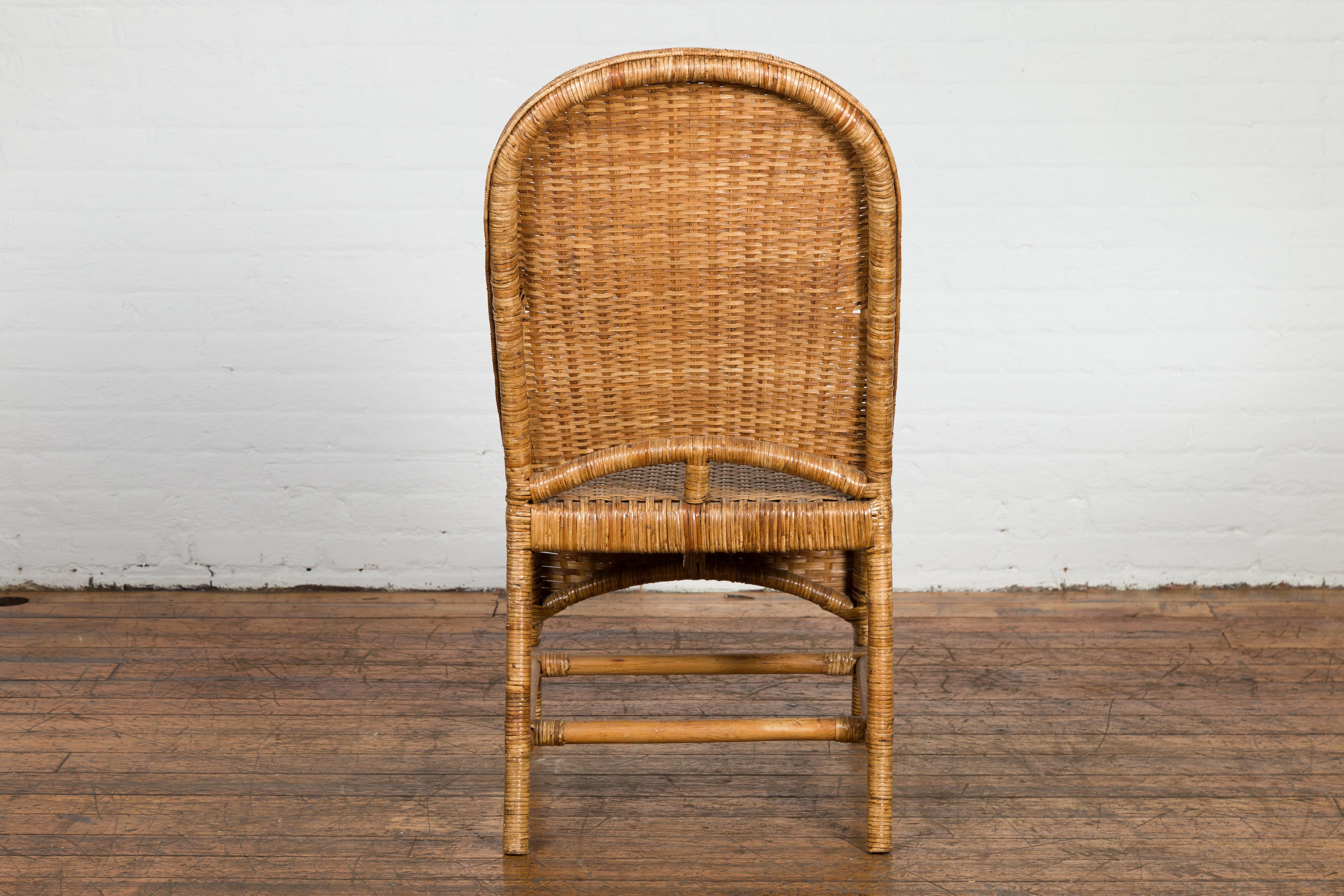 Vintage Rattan Chair with Slanted Back & Long Front Skir For Sale 8