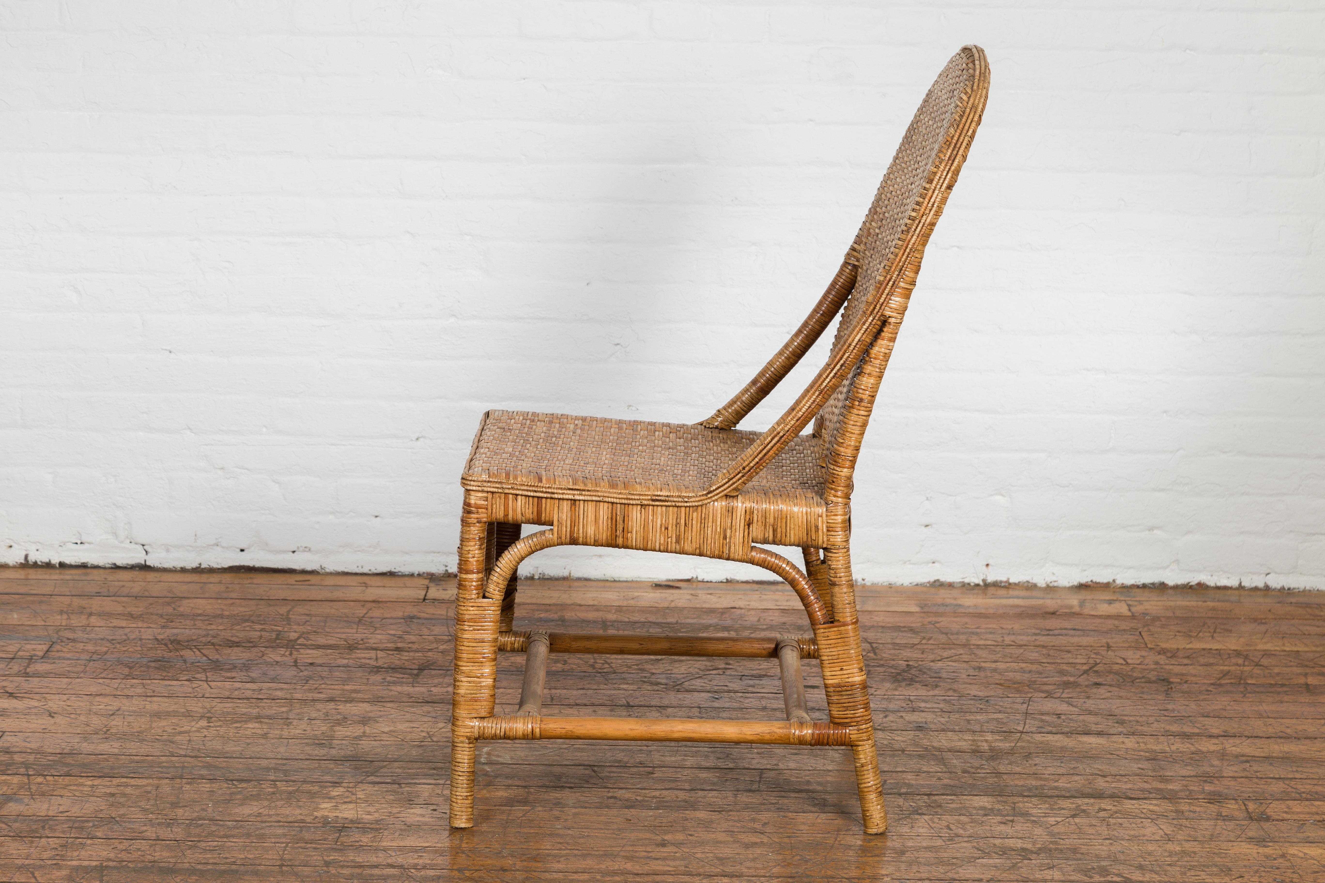 Vintage Rattan Chair with Slanted Back & Long Front Skir For Sale 9
