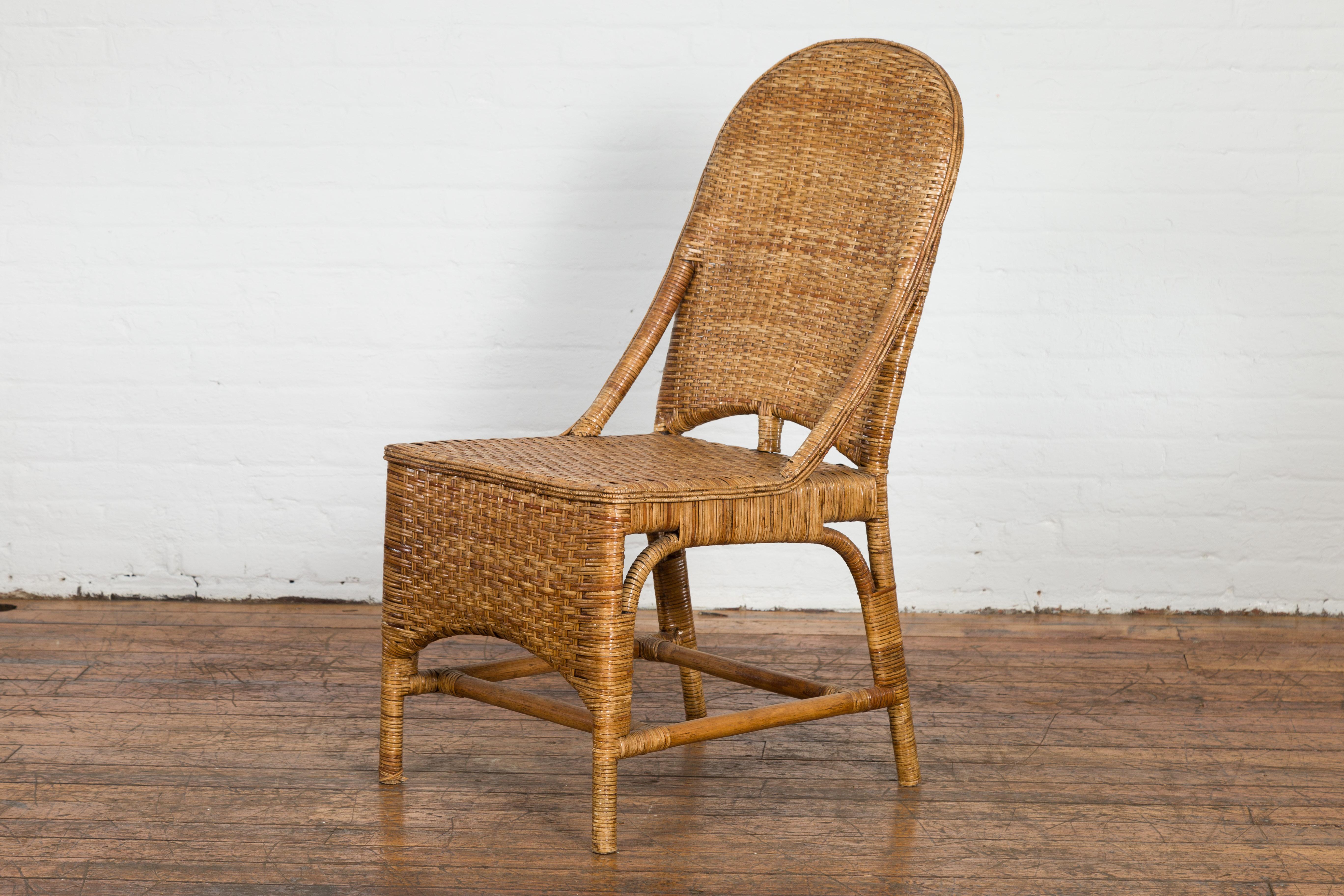 Vintage Rattan Chair with Slanted Back & Long Front Skir For Sale 10