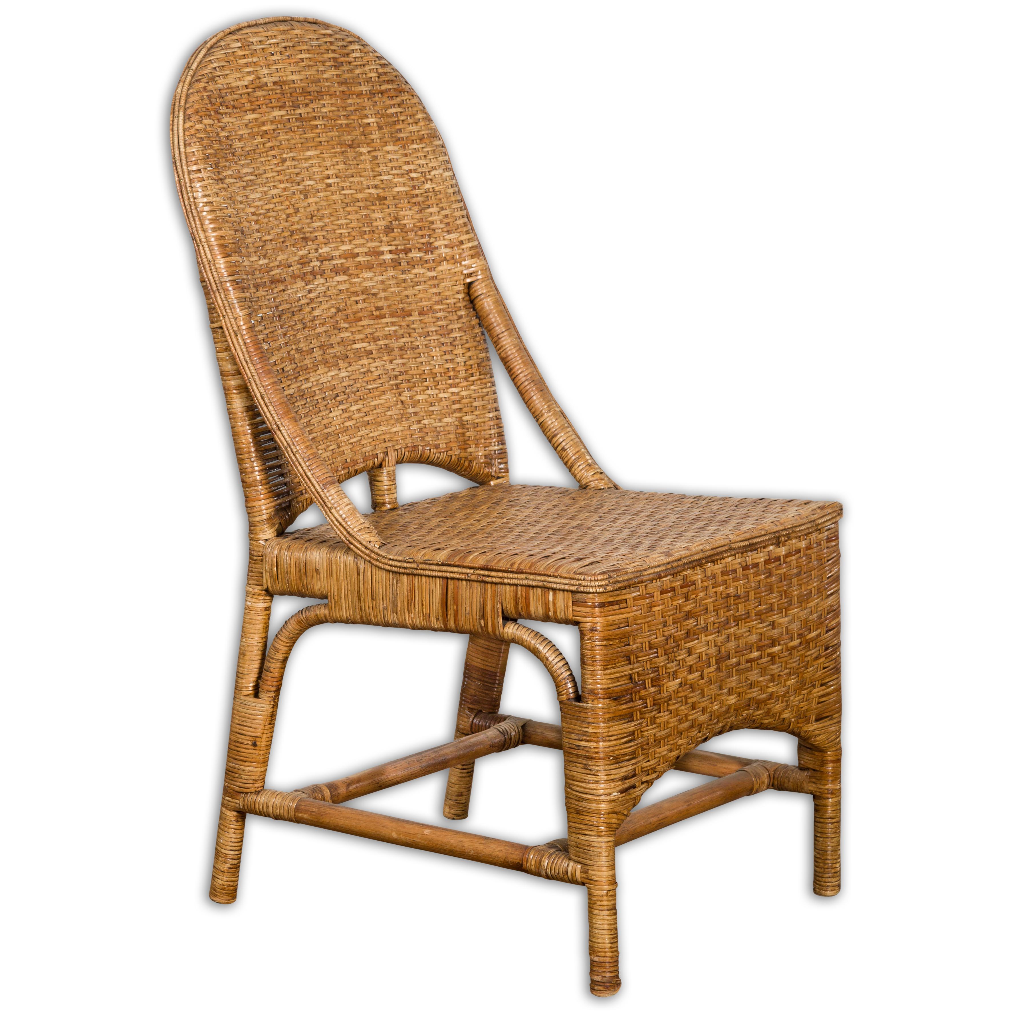 Vintage Rattan Chair with Slanted Back & Long Front Skir For Sale 11