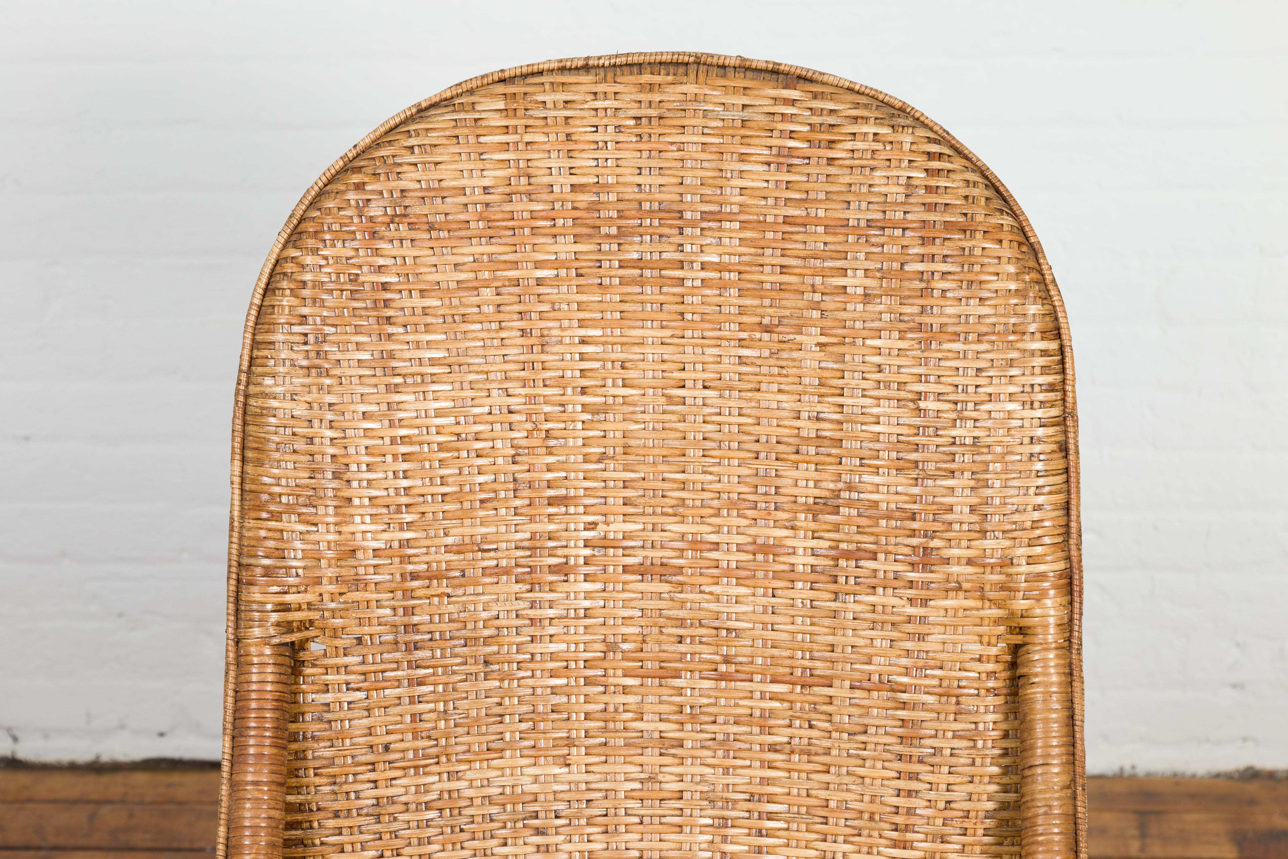 Country Vintage Rattan Chair with Slanted Back & Long Front Skir For Sale
