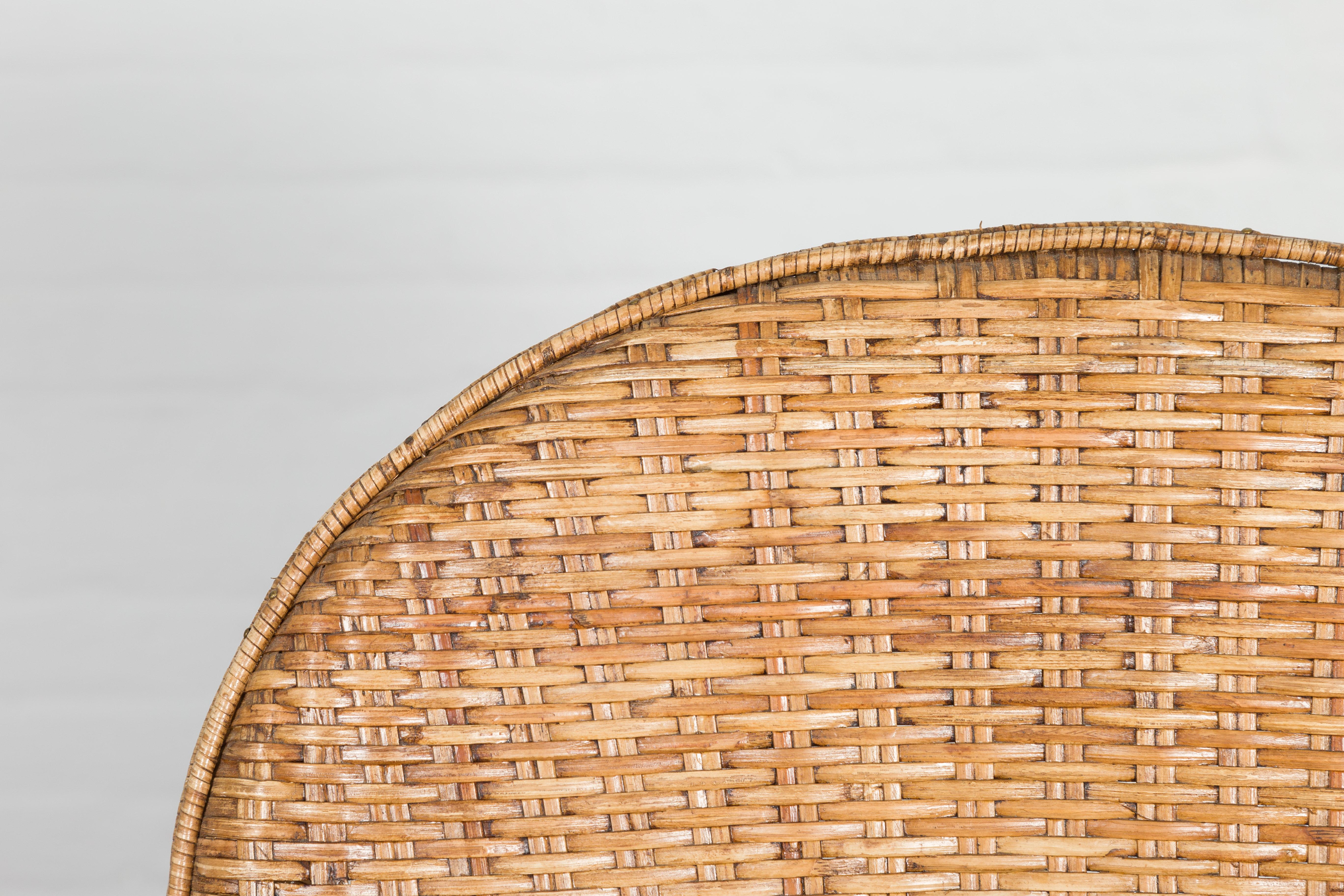 Thai Vintage Rattan Chair with Slanted Back & Long Front Skir For Sale
