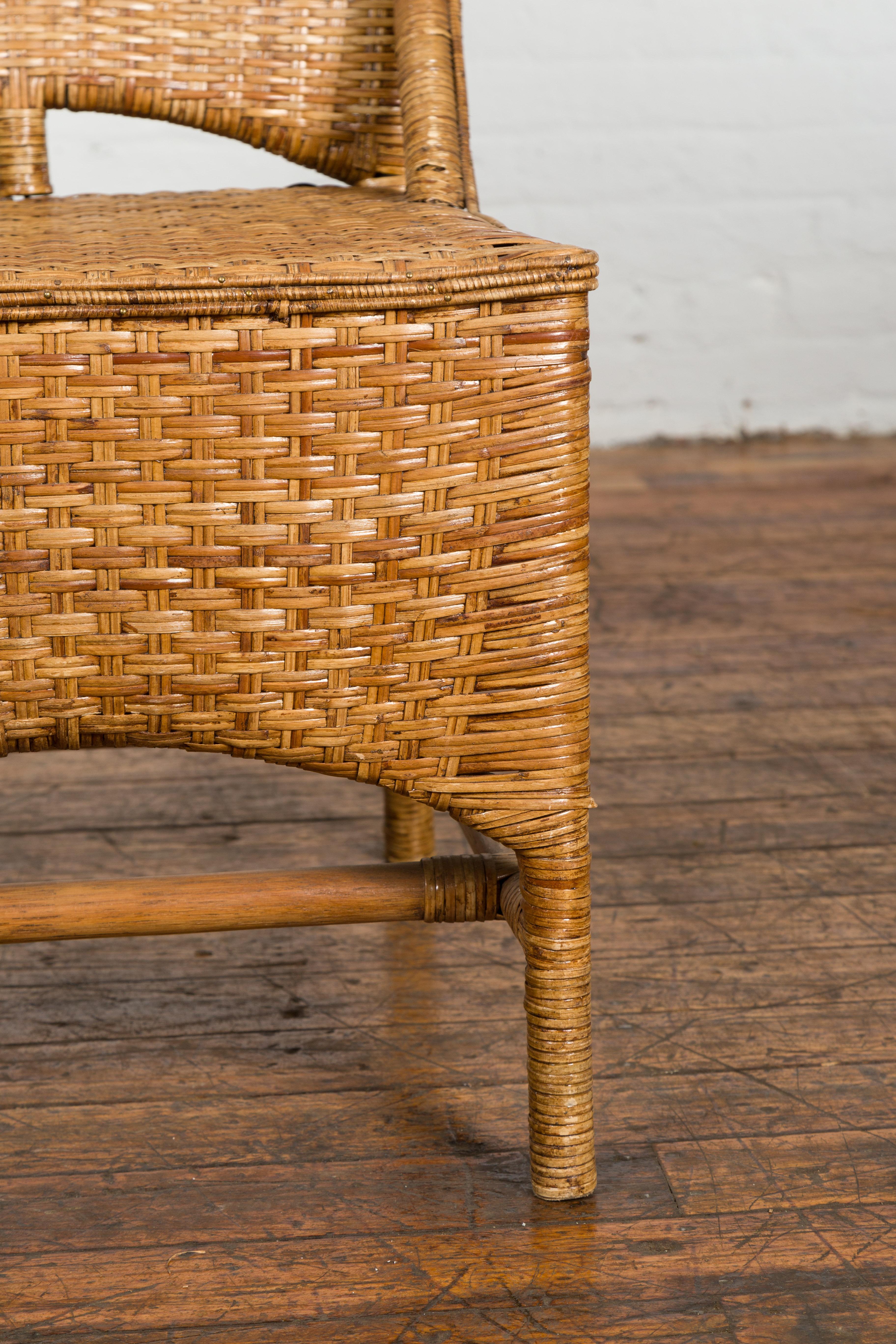Vintage Rattan Chair with Slanted Back & Long Front Skir For Sale 1
