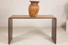 Vintage Country Style Woven Rattan Waterfall Console Table with Wood Frame
