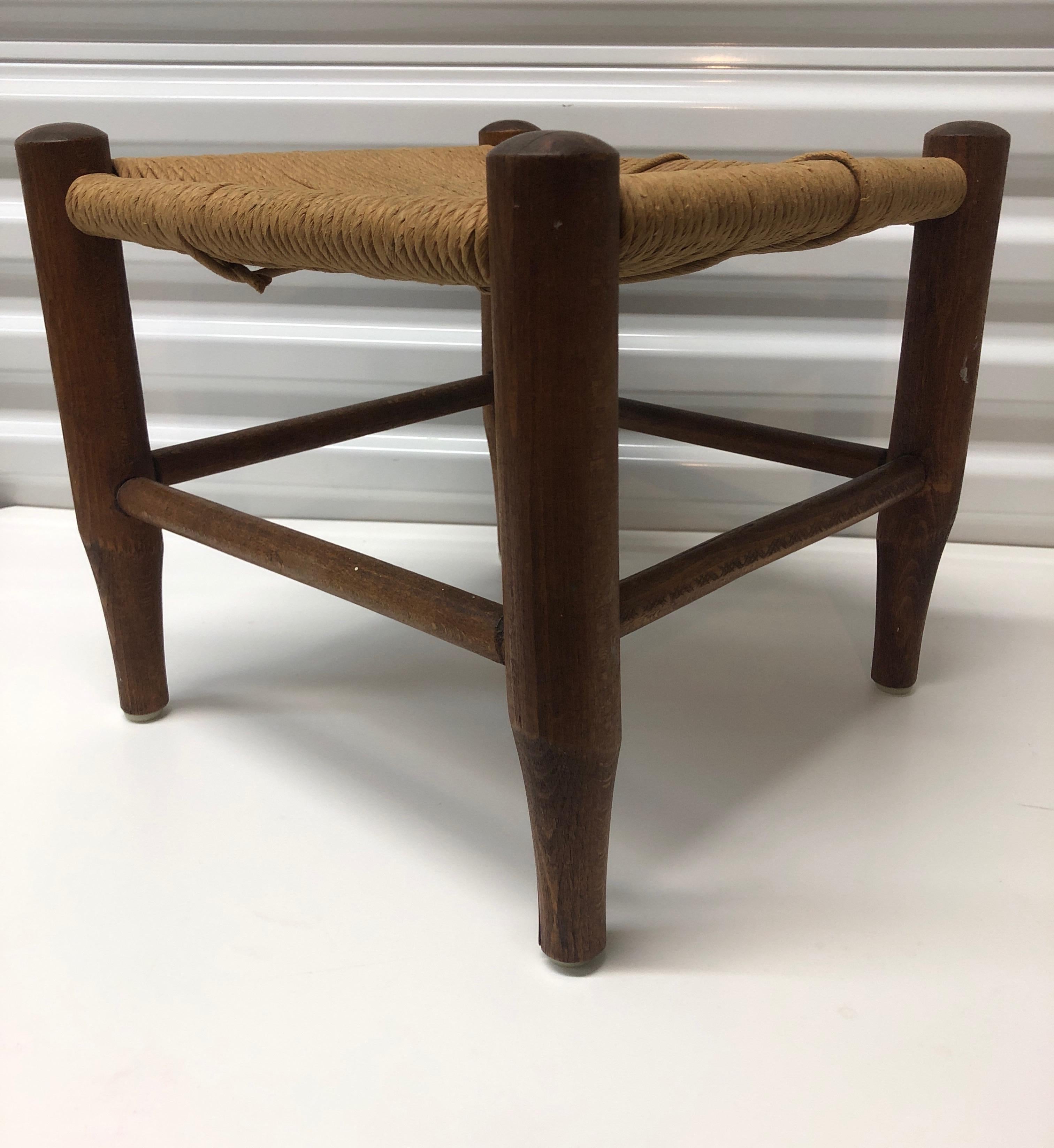 Vintage Woven Seat with Four Legs Adirondack Style Footstool In Good Condition In Oakland Park, FL