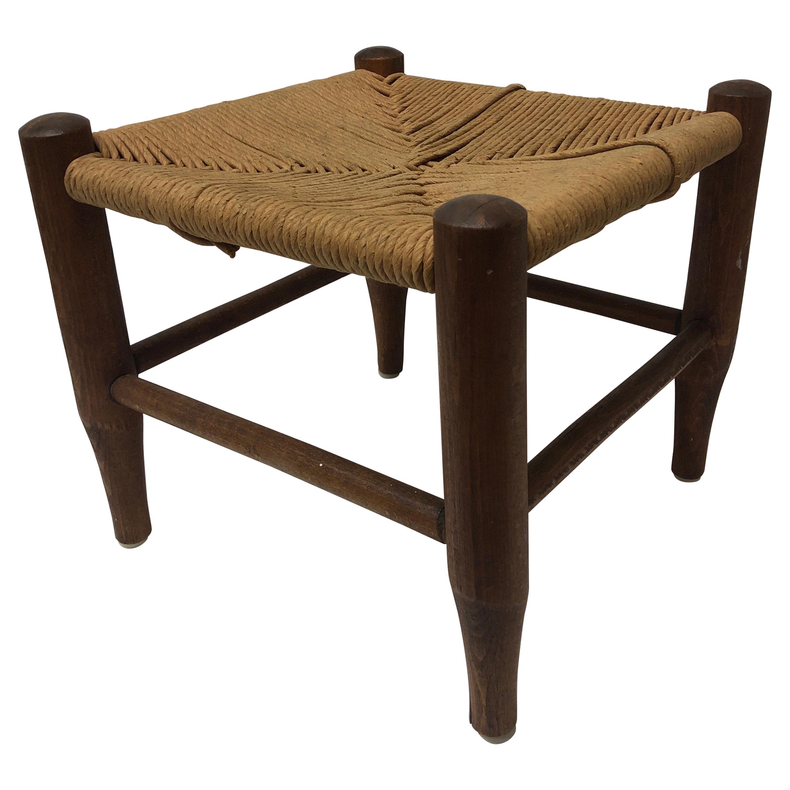 Vintage Woven Seat with Four Legs Adirondack Style Footstool