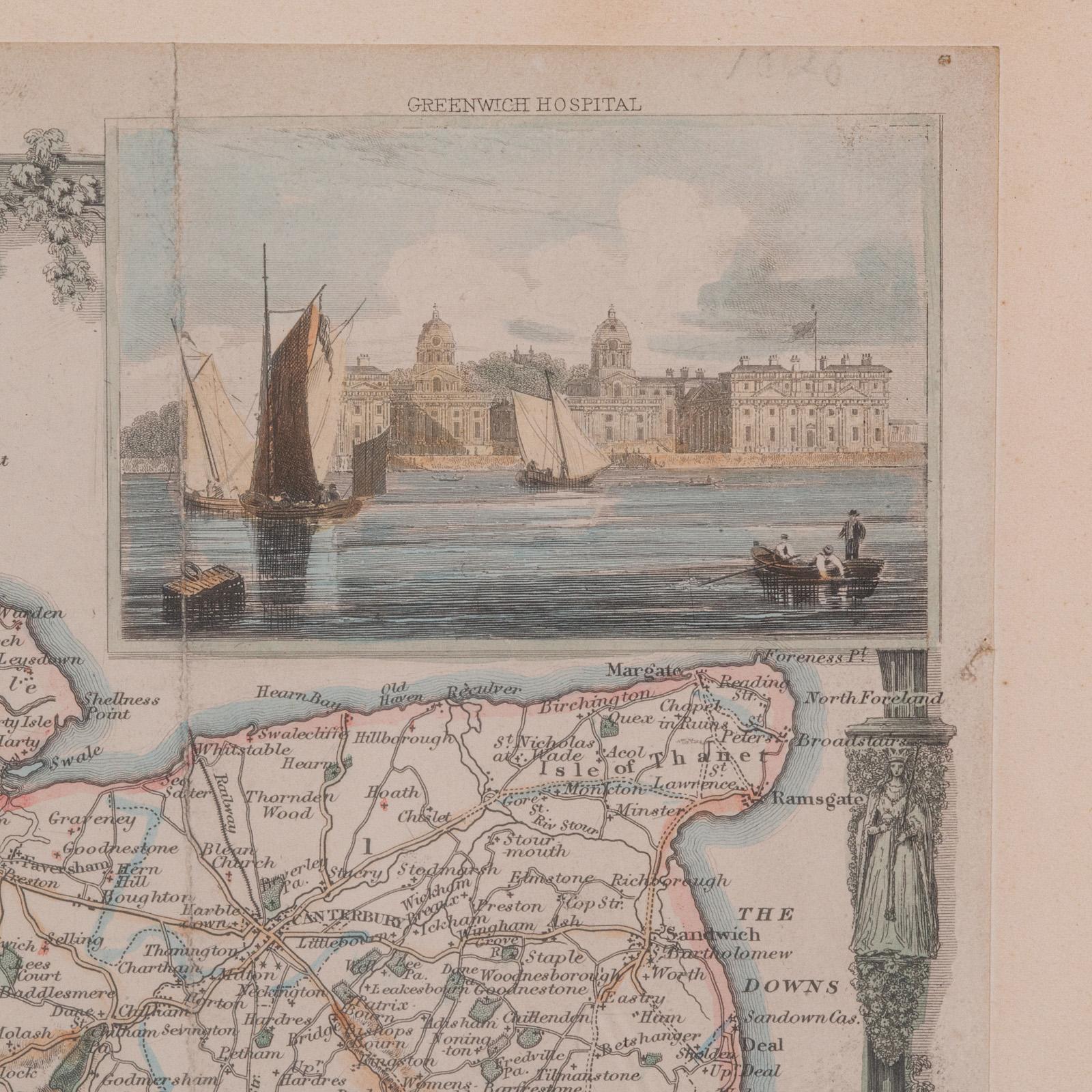 Mapa antiguo del condado de Kent, Historia Cartografía del siglo XIX, según Thomas Moule en venta 3