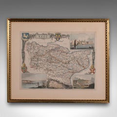 Vintage County Map, Kent, History 19th Century Cartography, After Thomas Moule