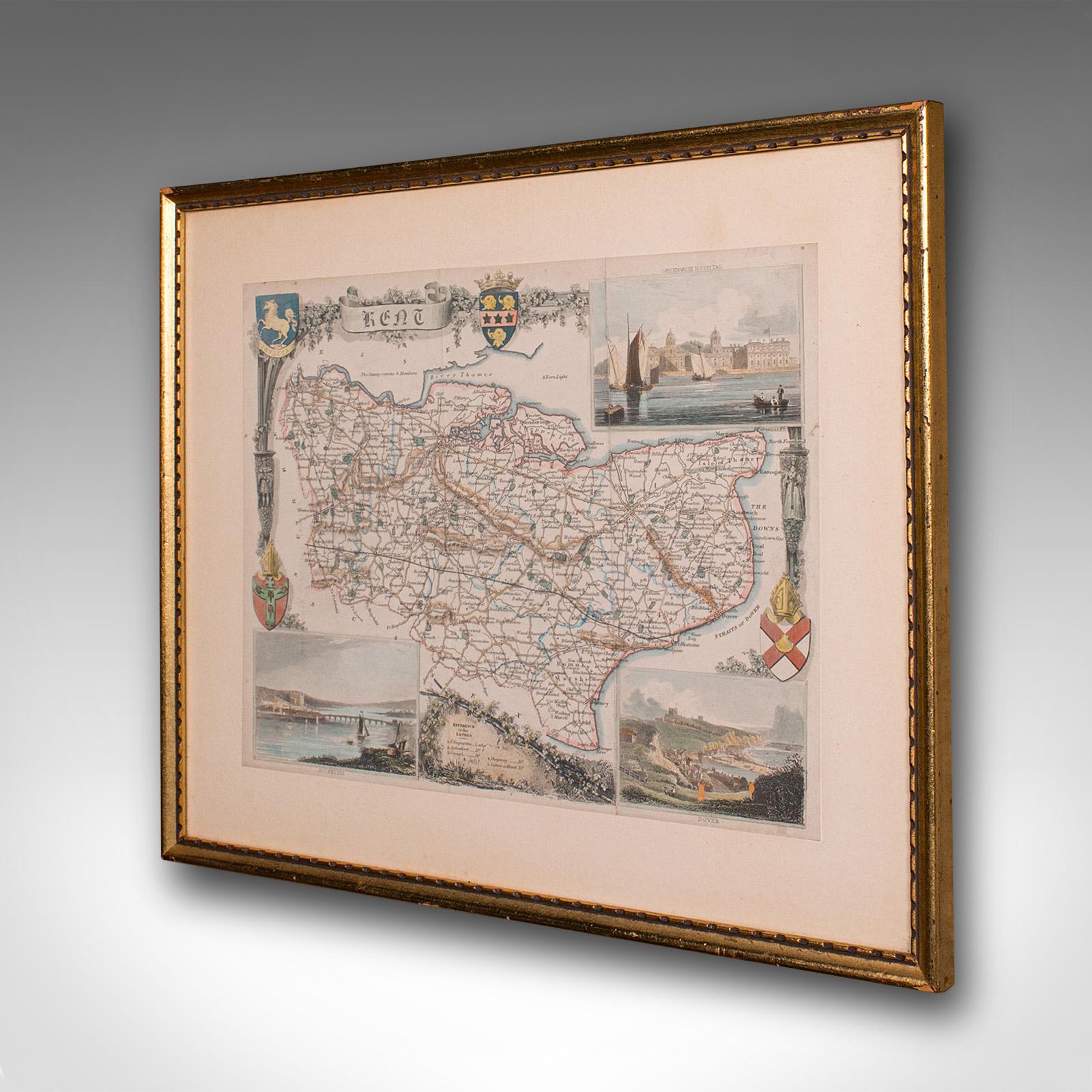 Mapa antiguo del condado de Kent, Historia Cartografía del siglo XIX, según Thomas Moule Victoriano temprano en venta