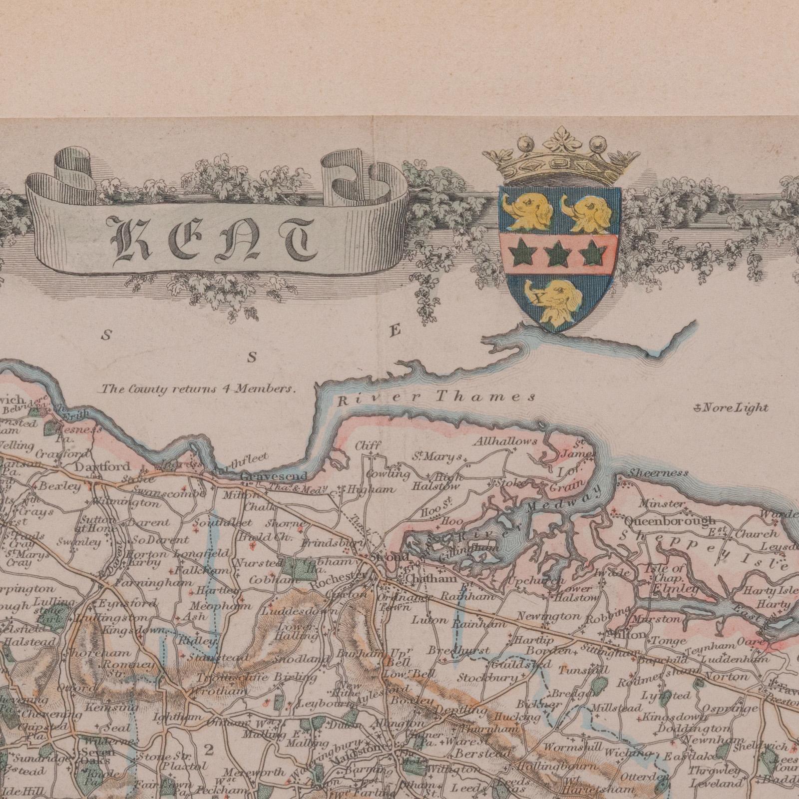Mapa antiguo del condado de Kent, Historia Cartografía del siglo XIX, según Thomas Moule en Bueno estado para la venta en Hele, Devon, GB
