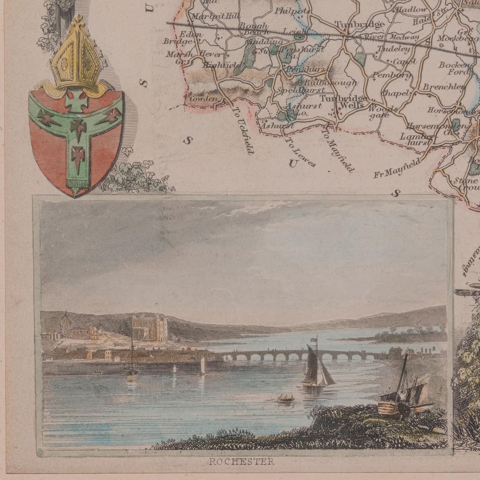 Mapa antiguo del condado de Kent, Historia Cartografía del siglo XIX, según Thomas Moule Vidrio en venta