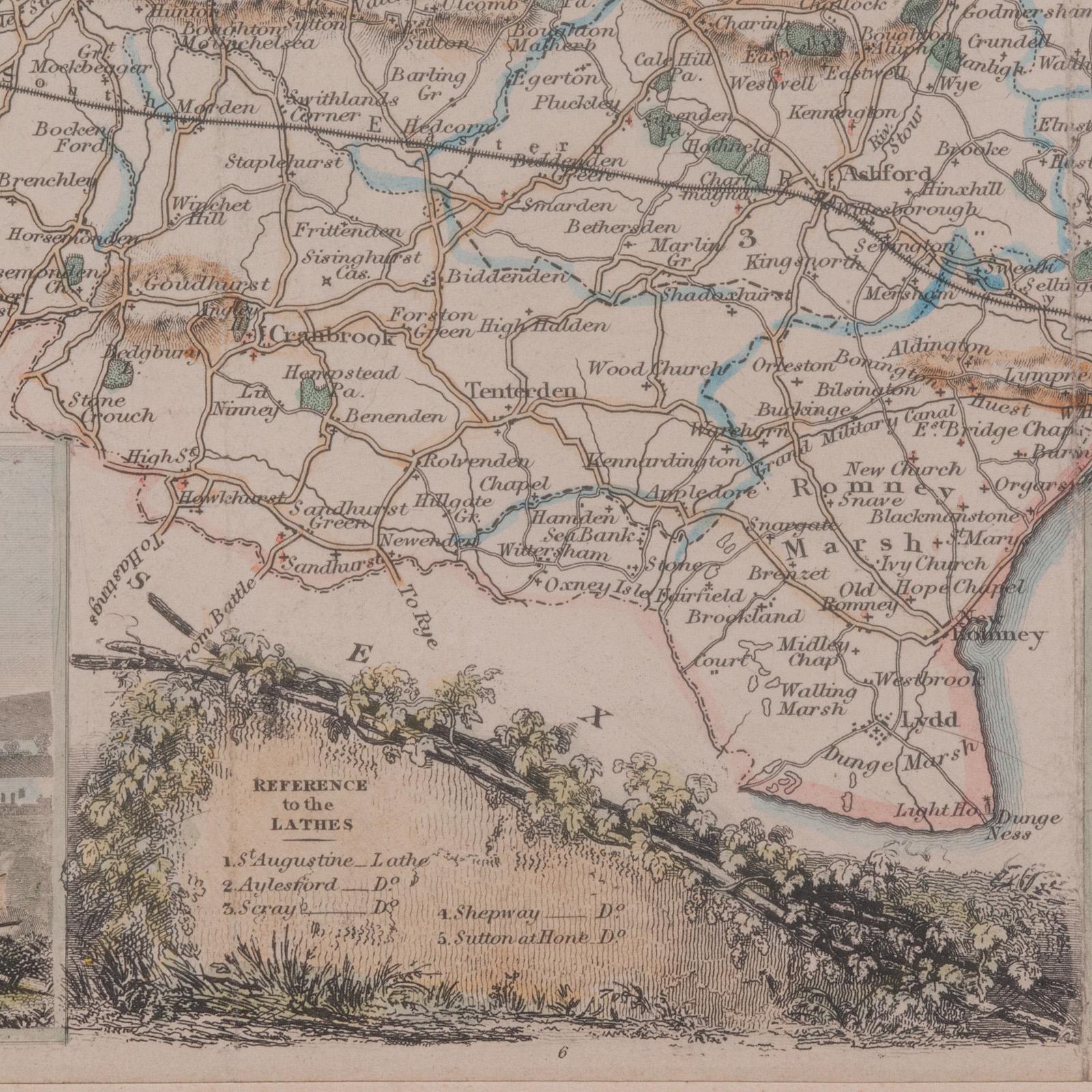 Mapa antiguo del condado de Kent, Historia Cartografía del siglo XIX, según Thomas Moule en venta 1