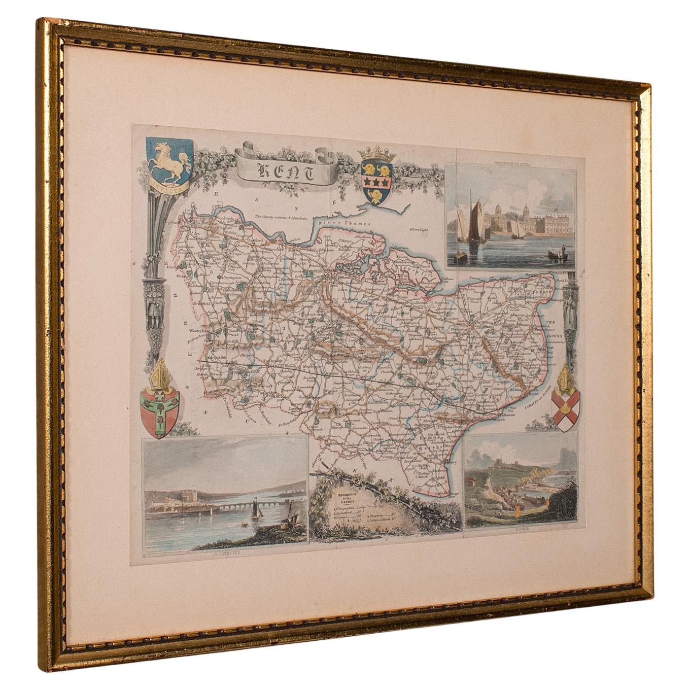 Mapa antiguo del condado de Kent, Historia Cartografía del siglo XIX, según Thomas Moule