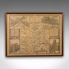 Vintage County Map, Middlesex, English, Framed 16th Century Print, John Norden