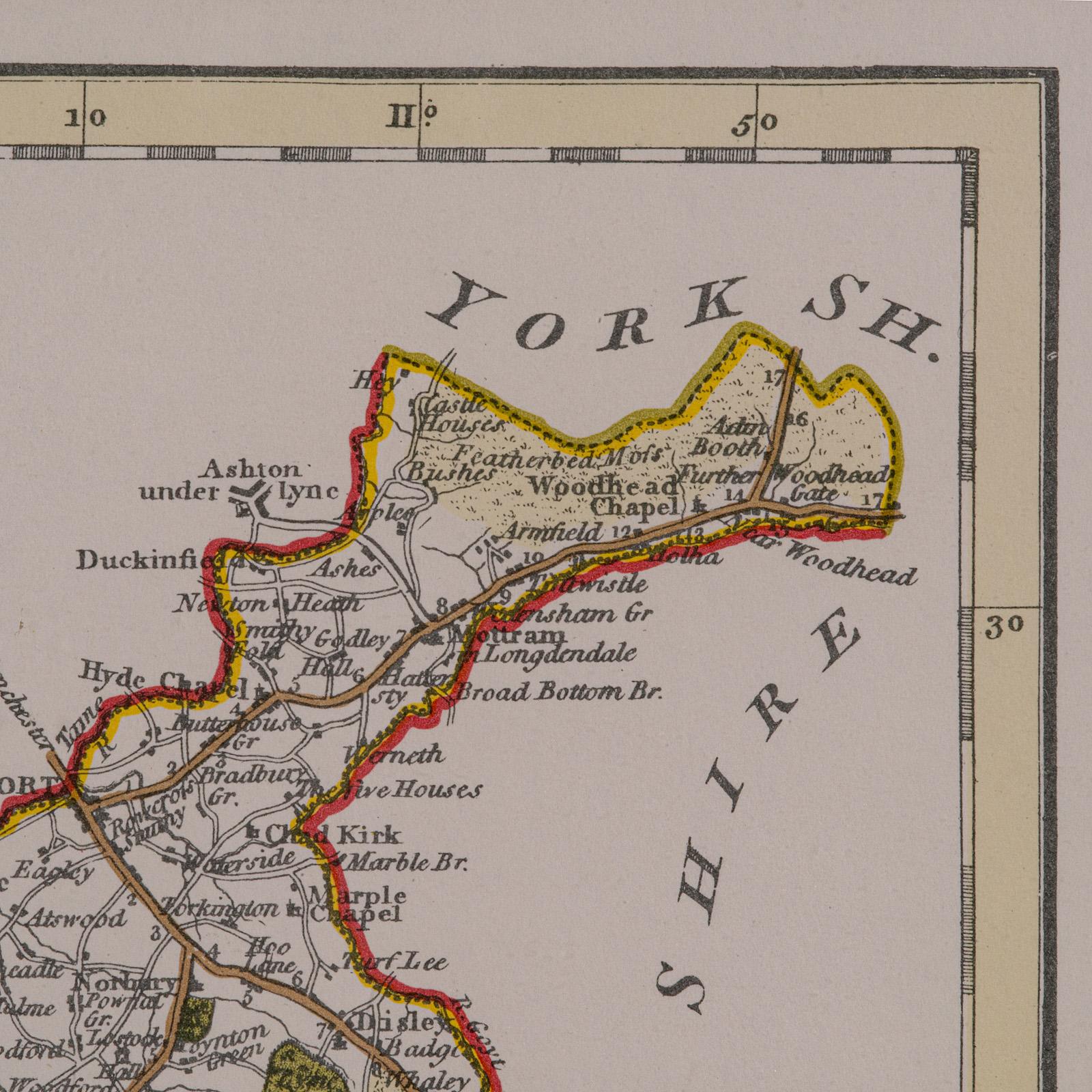 Mapa antiguo del condado de Cheshire, inglés, según John Cary, interés cartográfico en venta 3