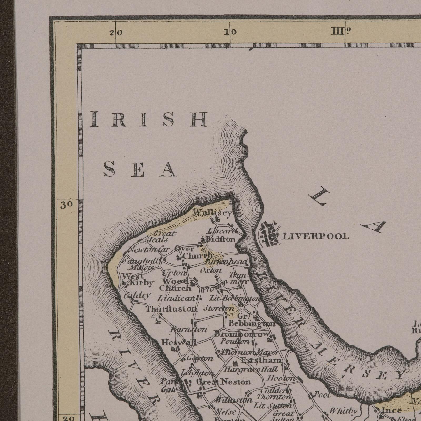 Mapa antiguo del condado de Cheshire, inglés, según John Cary, interés cartográfico finales del siglo XX en venta