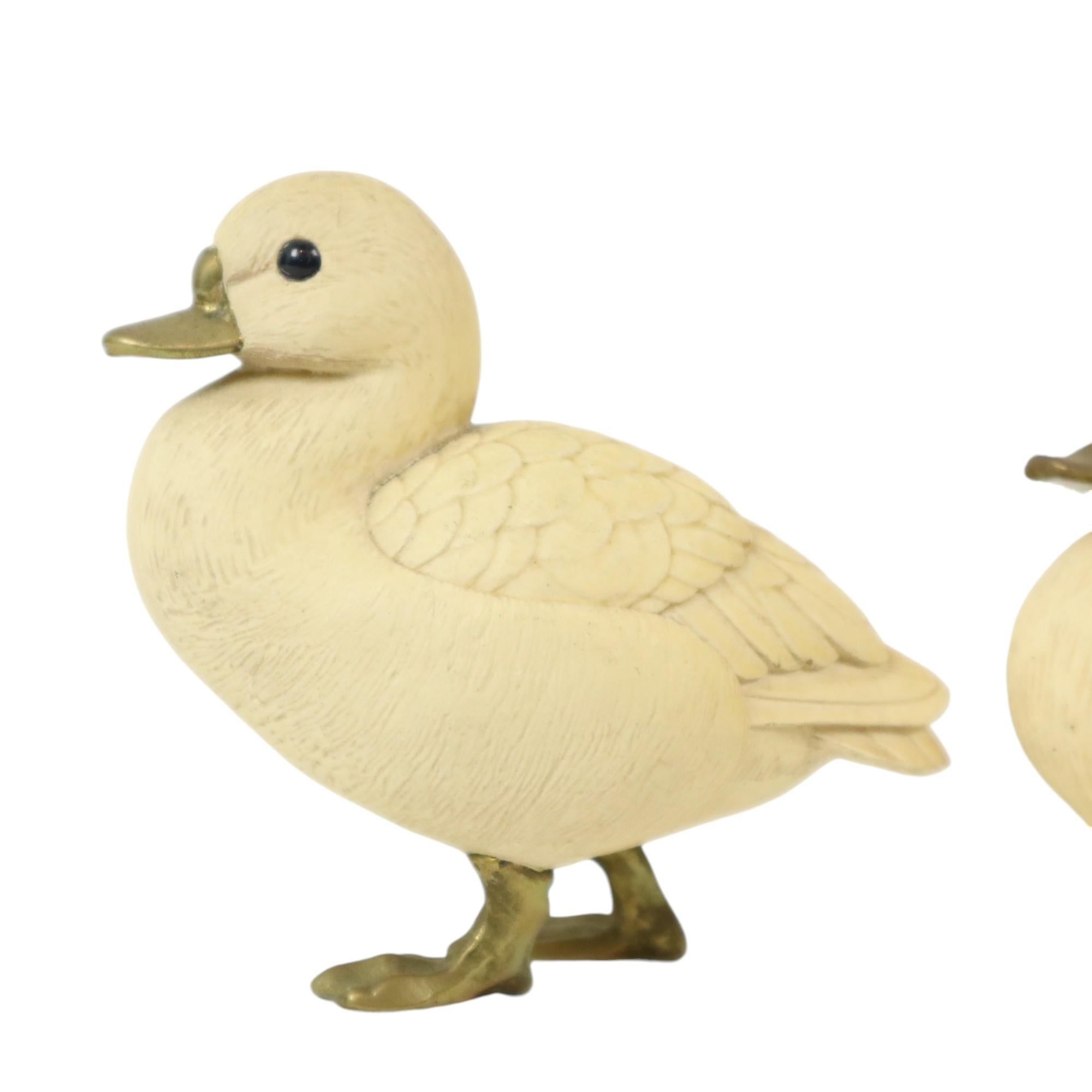 Ottone Figurine di coppia di anatre vintage Ellis Malevolti Italia 1970s