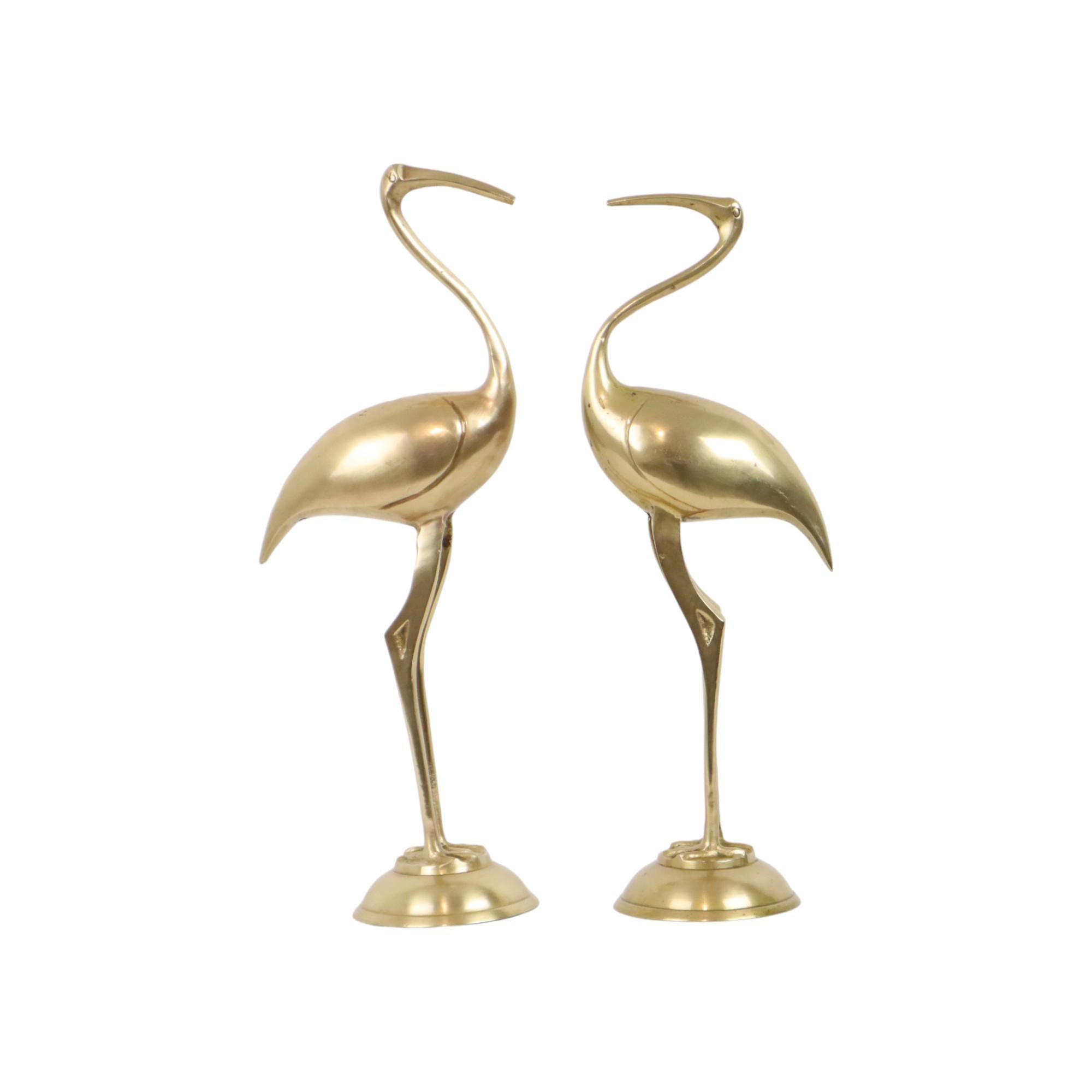 Hollywood Regency Coppia vintage MTC Brass Cranes Ibis Design Bird Regency 32cm in vendita