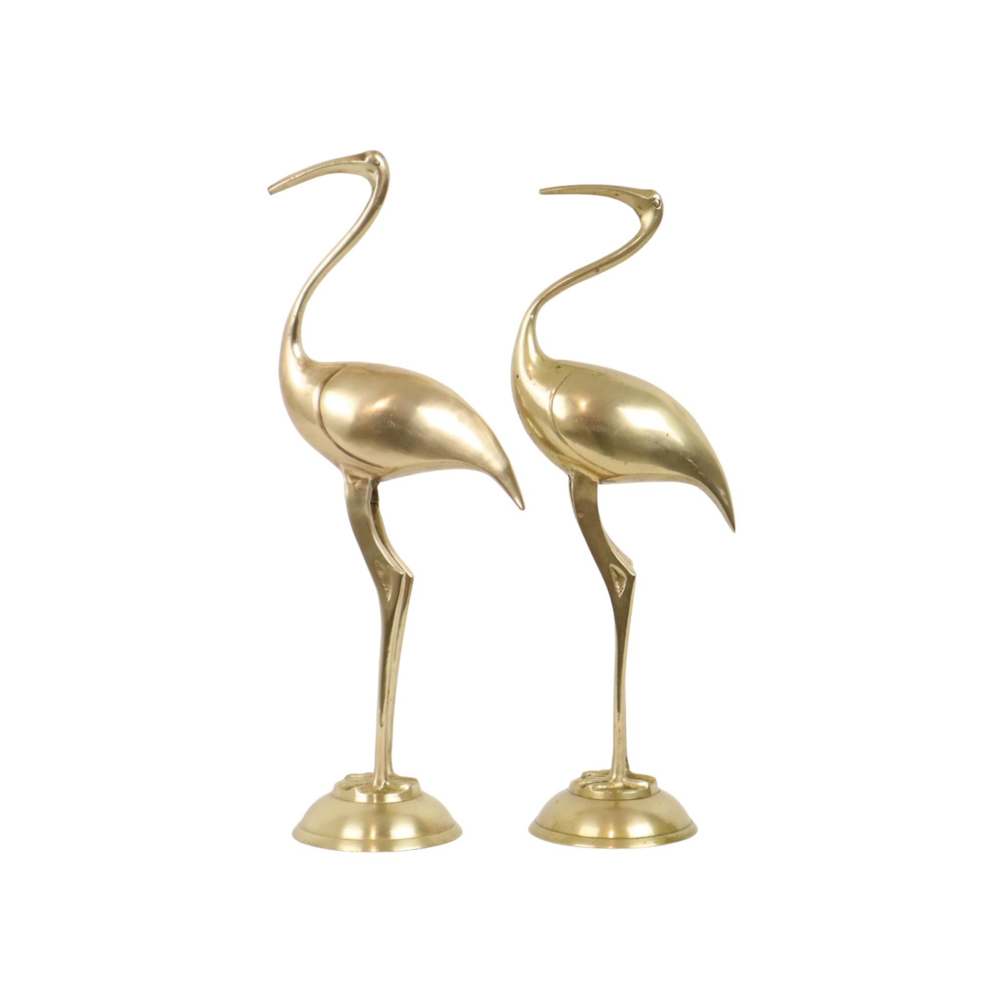 Metà XX secolo Coppia vintage MTC Brass Cranes Ibis Design Bird Regency 32cm in vendita